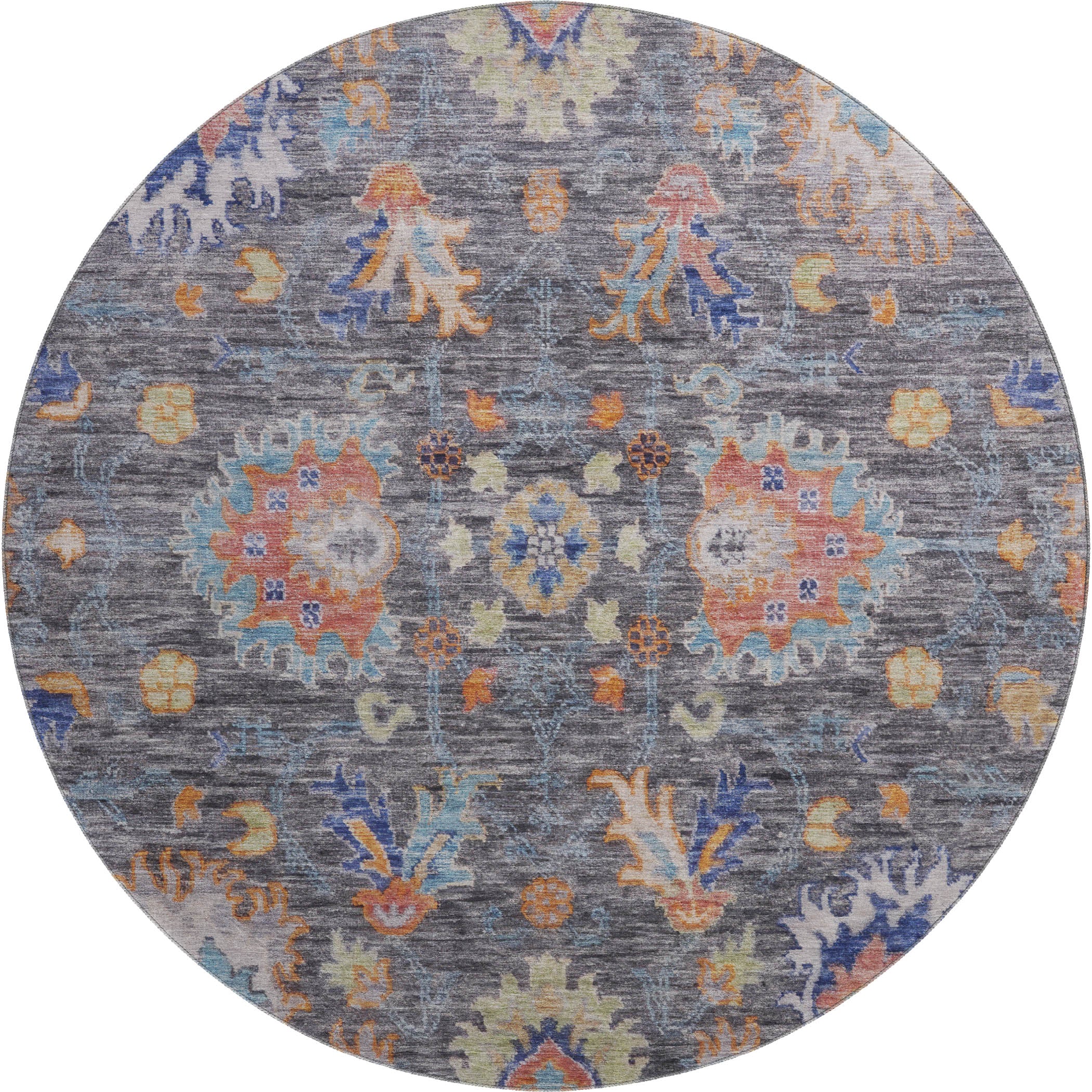 Havana Machine Washable Traditional Gray Rug 8' x 8' #shape_Round