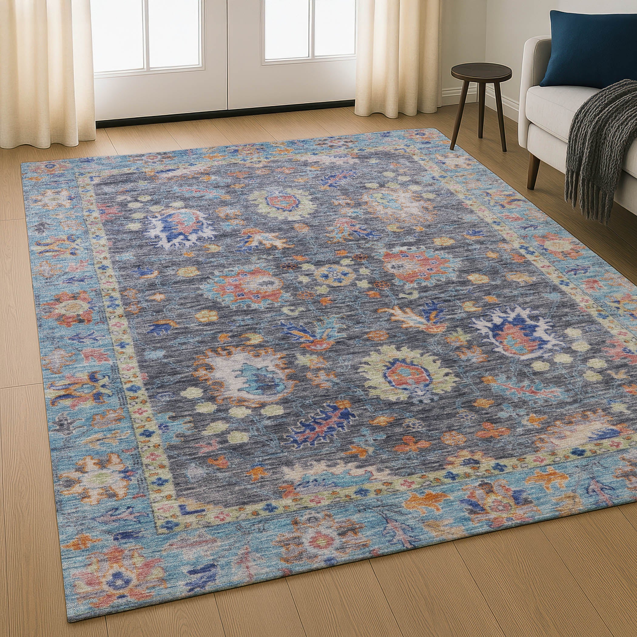 Havana Machine Washable Traditional Gray Rug 2'6" x 3'10" #shape_Rectangle