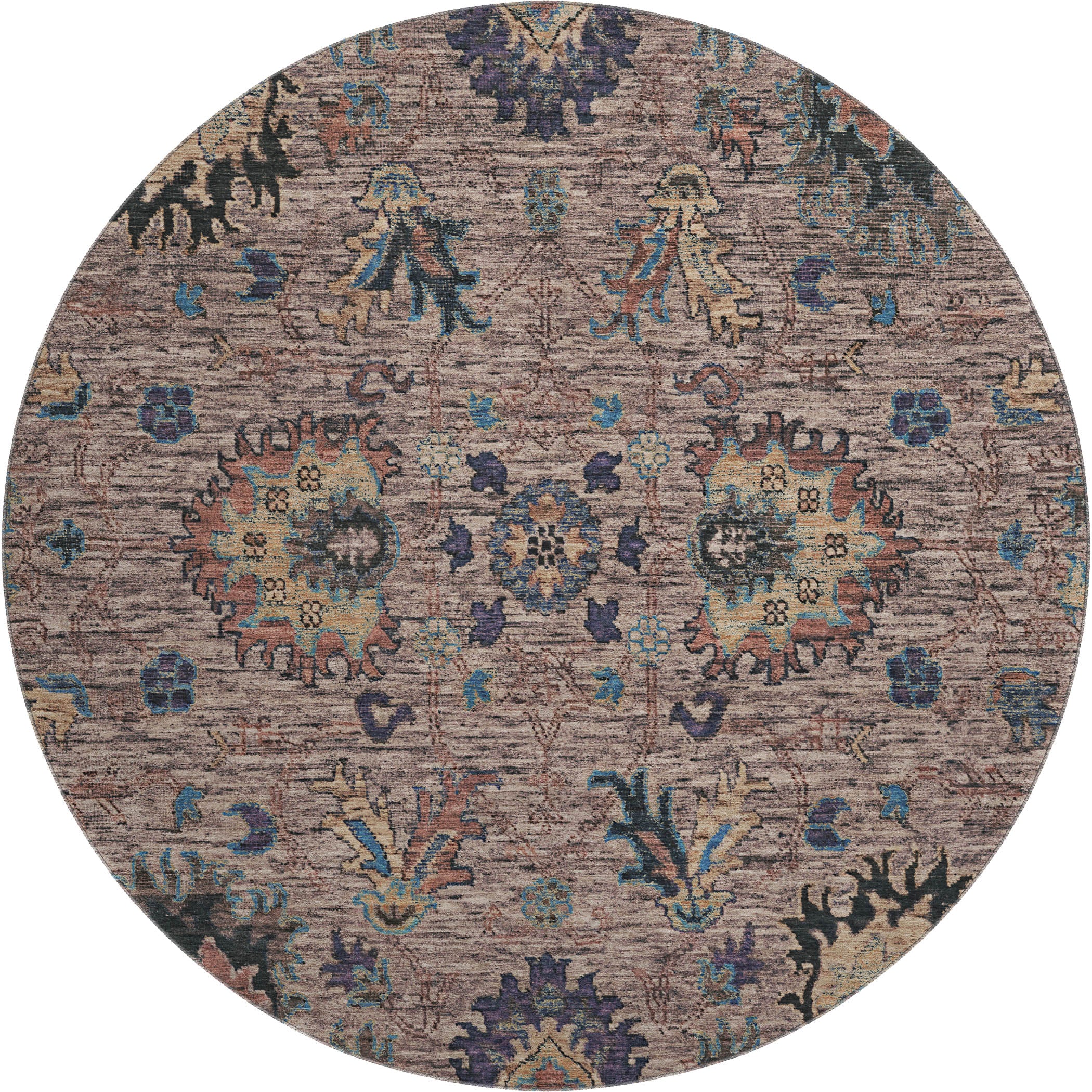 Havana Machine Washable Traditional Mocha Brown Rug 8' x 8' #shape_Round