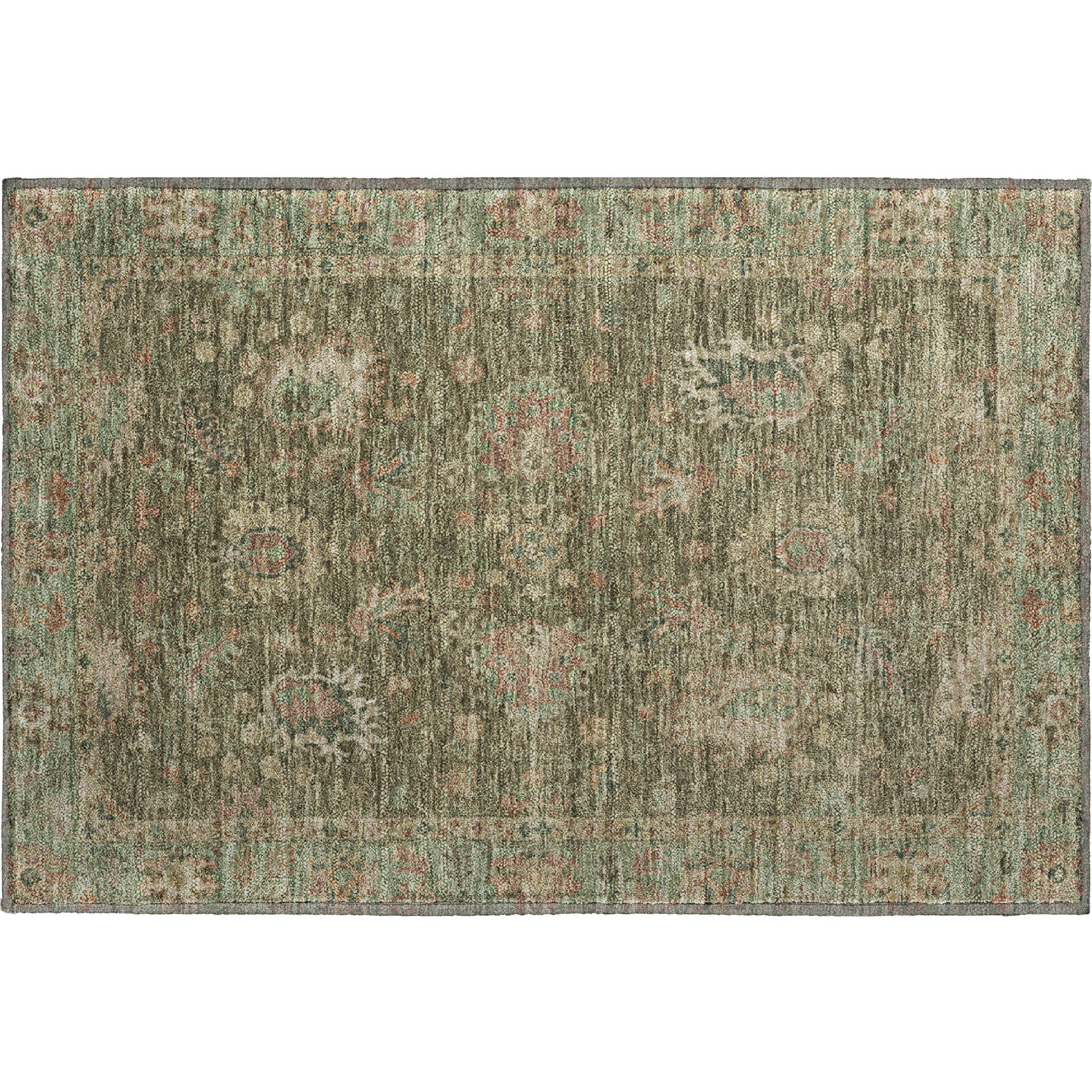 Havana Machine Washable Traditional Olive Green Rug 1'8" x 2'6" #shape_Rectangle