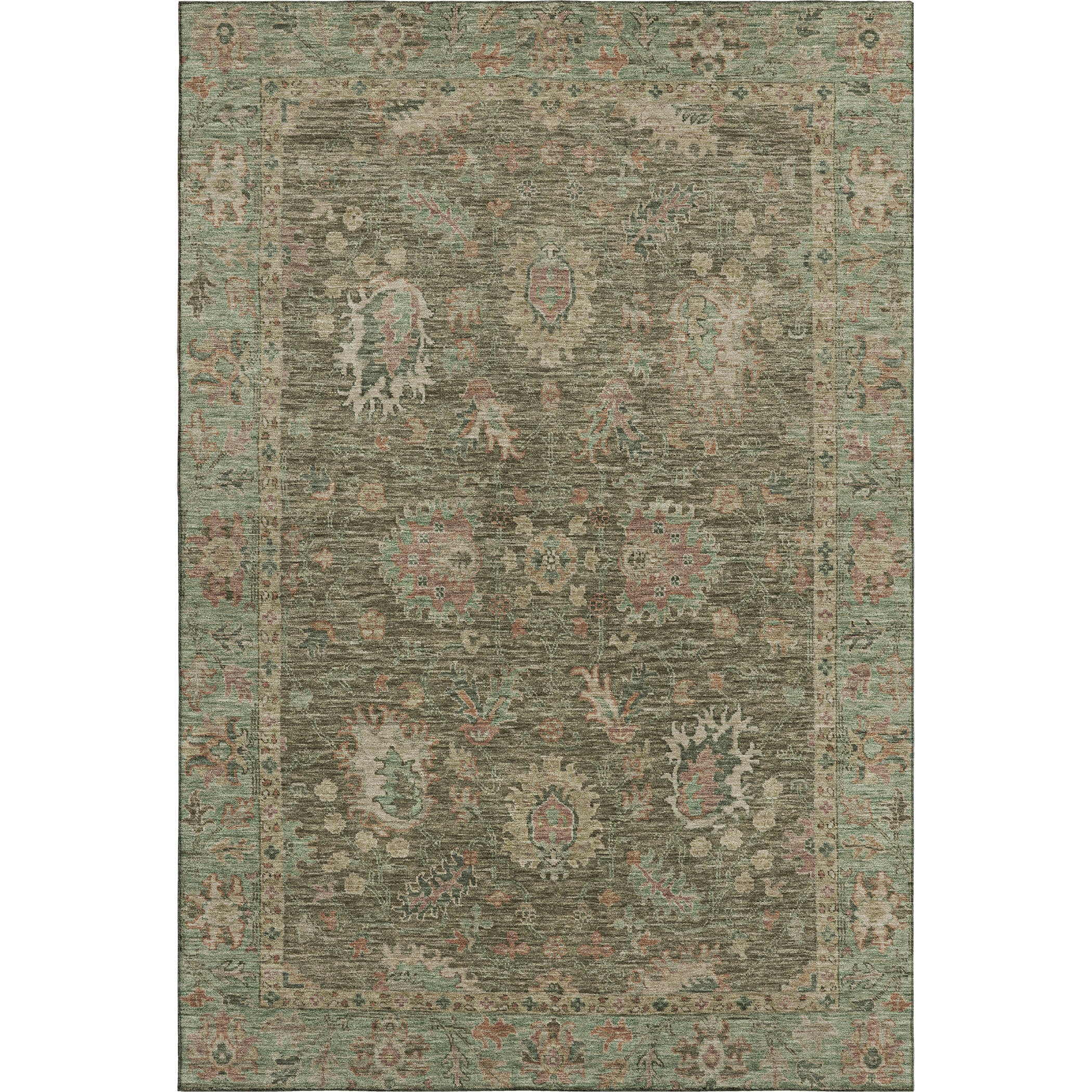 Havana Machine Washable Traditional Olive Green Rug 2'6" x 3'10" #shape_Rectangle