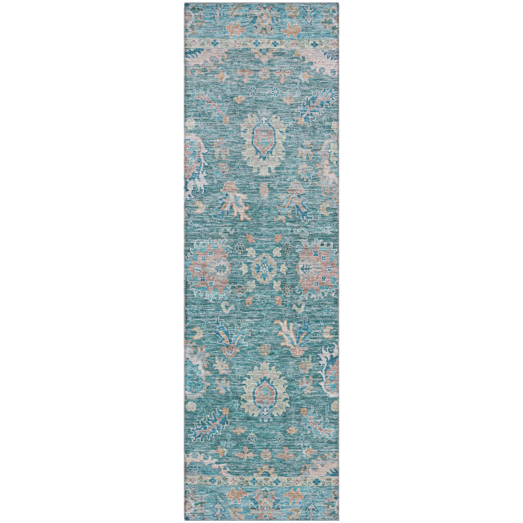 Havana Machine Washable Traditional Teal Rug 2'3" x 7'6" #shape_Runner