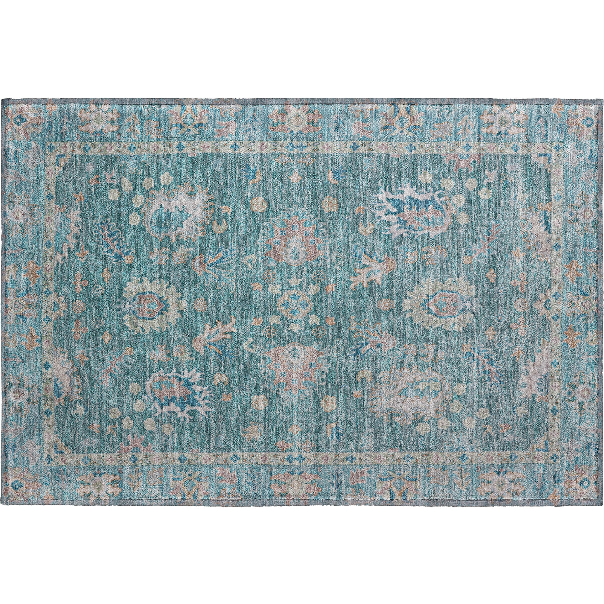 Havana Machine Washable Traditional Teal Rug 1'8" x 2'6" #shape_Rectangle