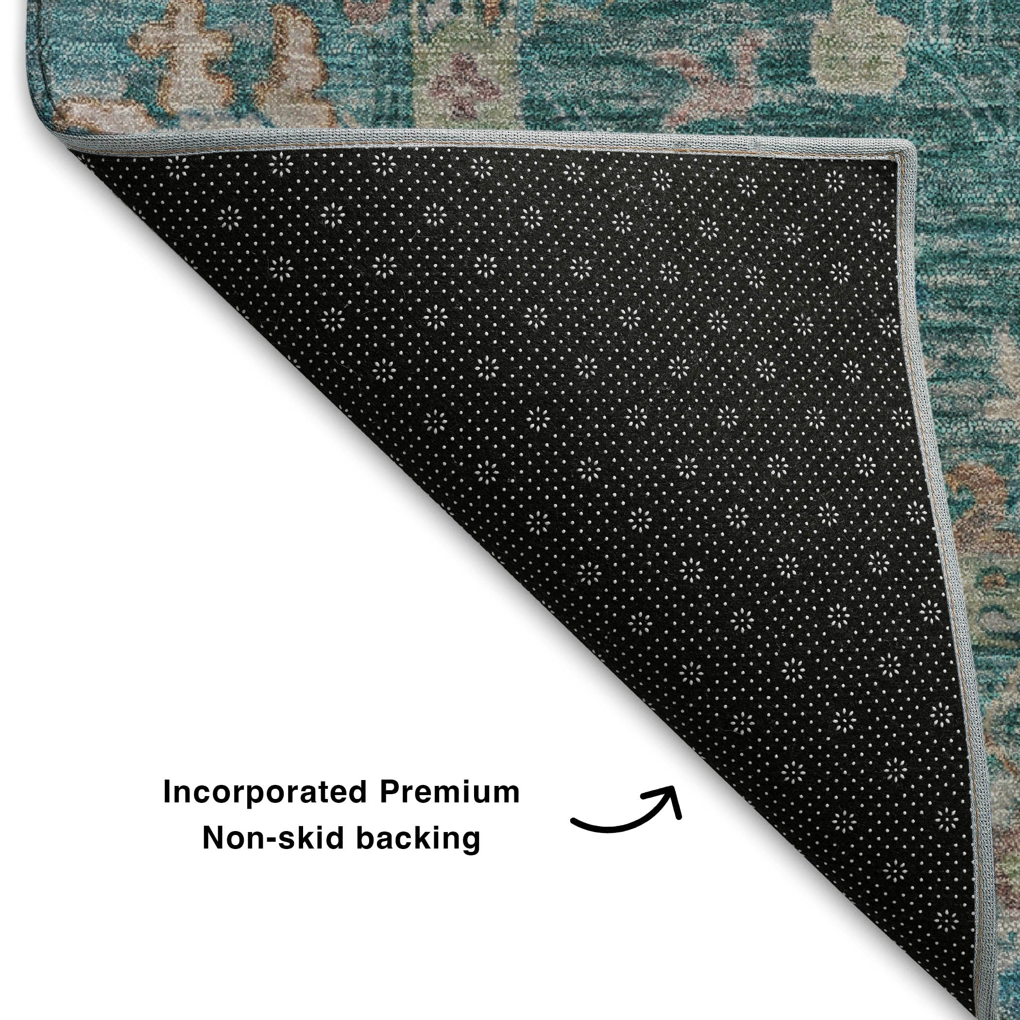 Havana Machine Washable Traditional Teal Rug 1'8" x 2'6" #shape_Rectangle
