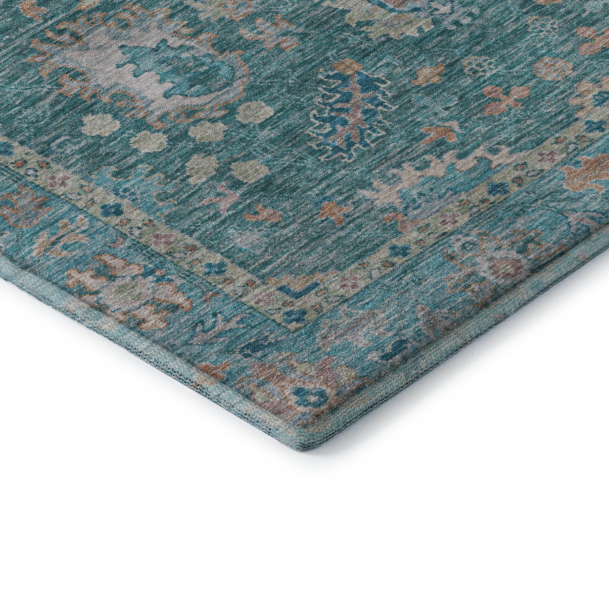 Havana Machine Washable Traditional Teal Rug 1'8" x 2'6" #shape_Rectangle