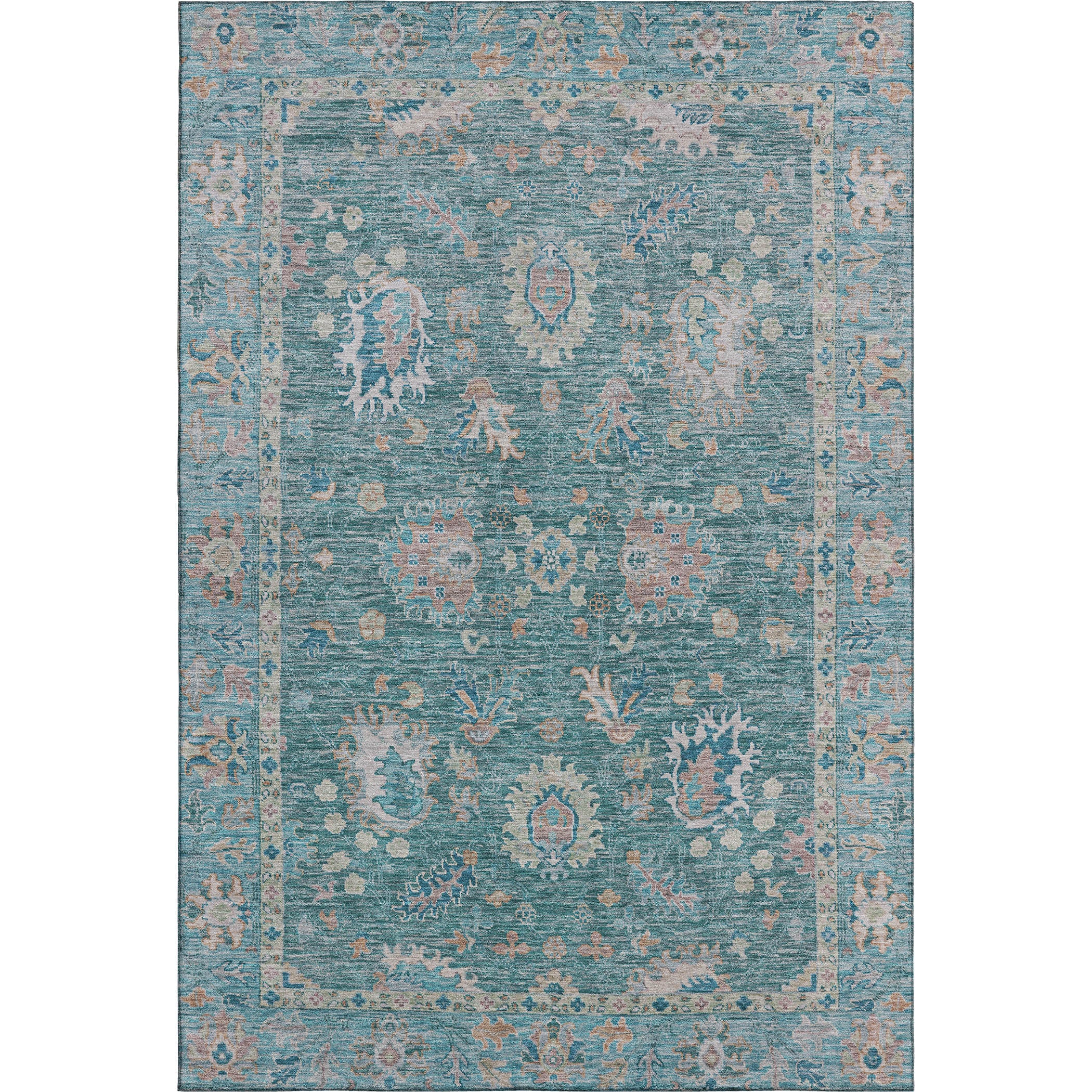 Havana Machine Washable Traditional Teal Rug 2'6" x 3'10" #shape_Rectangle