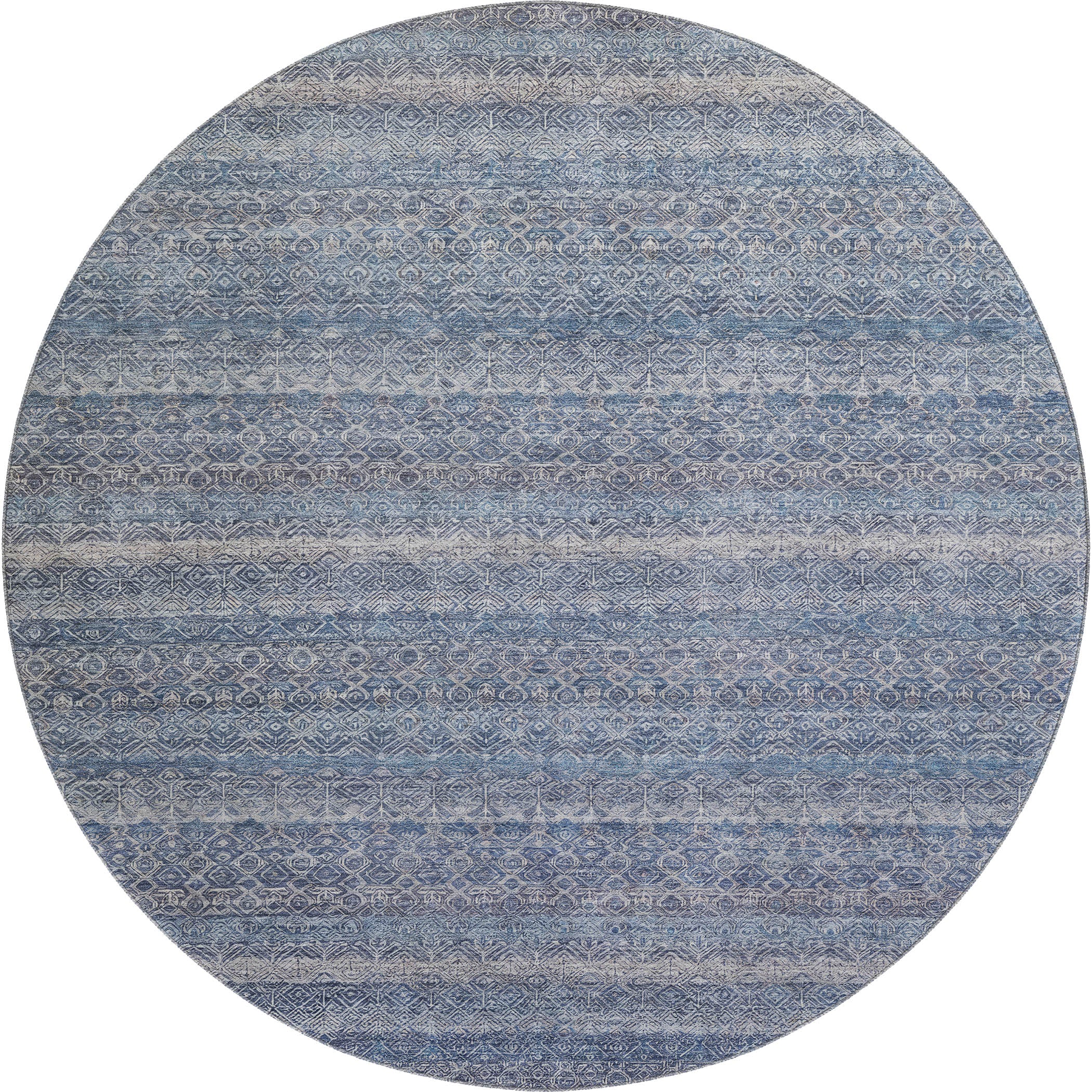 Rome Machine Washable Transitional Blue Rug 8' x 8' #shape_Round