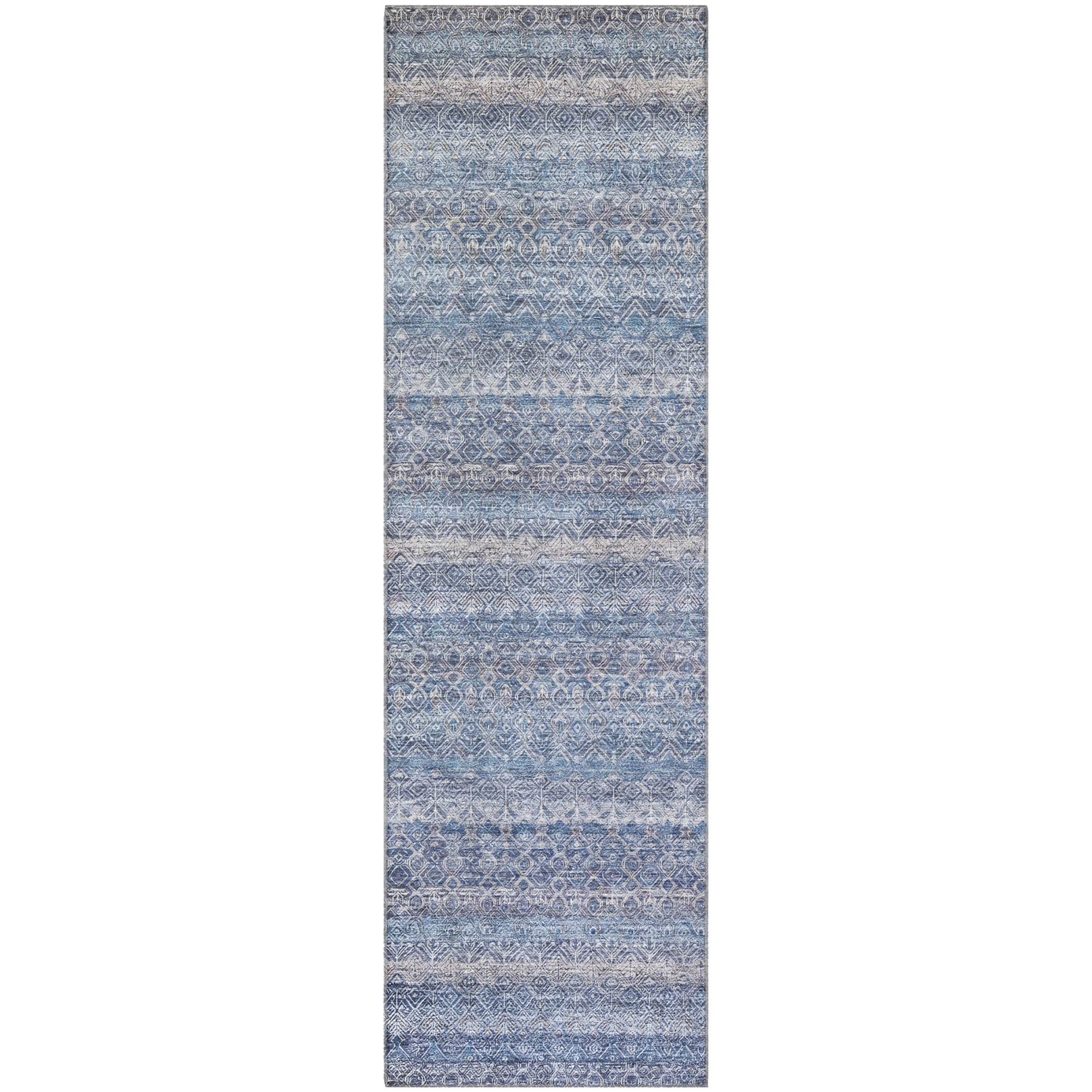 Rome Machine Washable Transitional Blue Rug 2'3" x 7'6" #shape_Runner