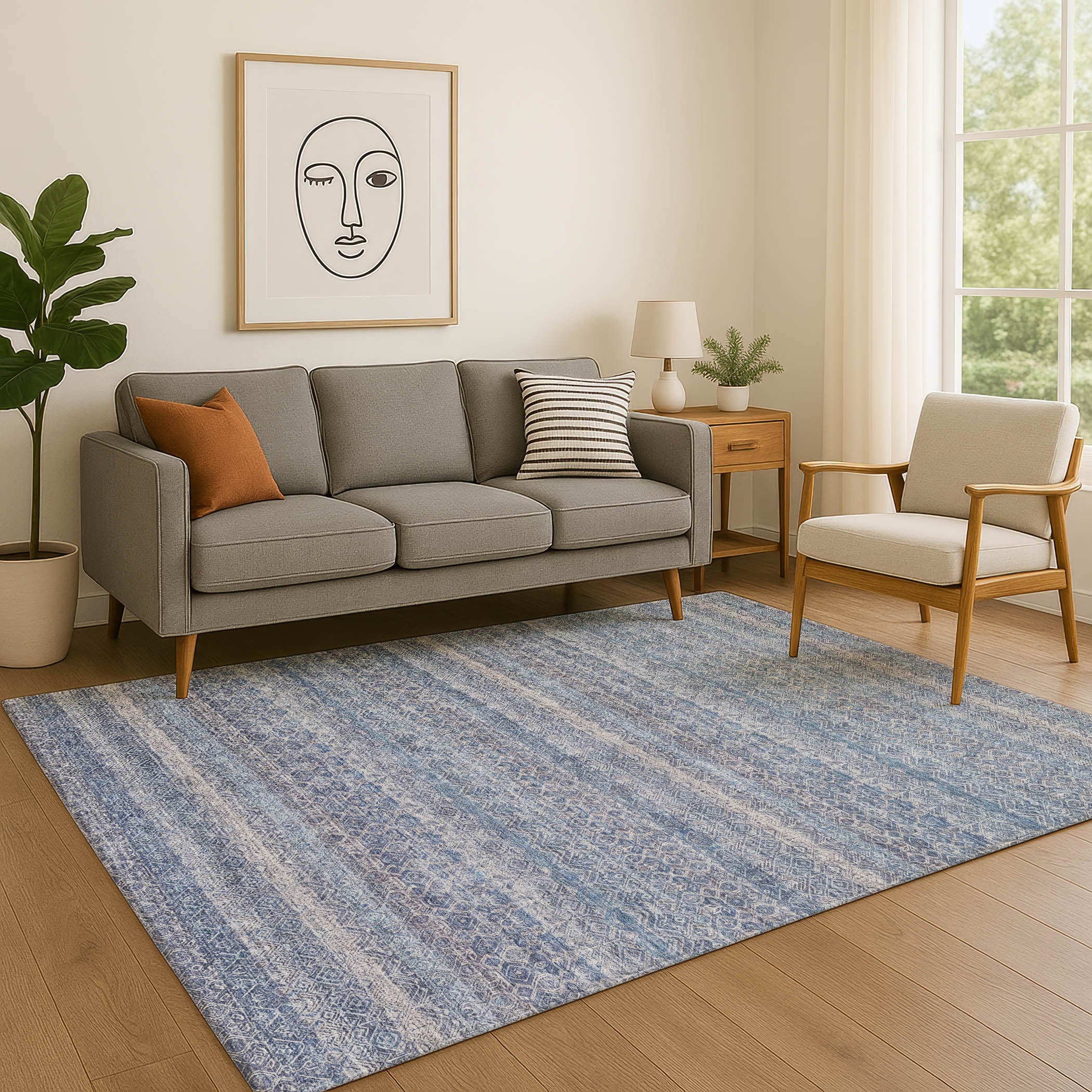 Rome Machine Washable Transitional Blue Rug 2'6" x 3'10" #shape_Rectangle