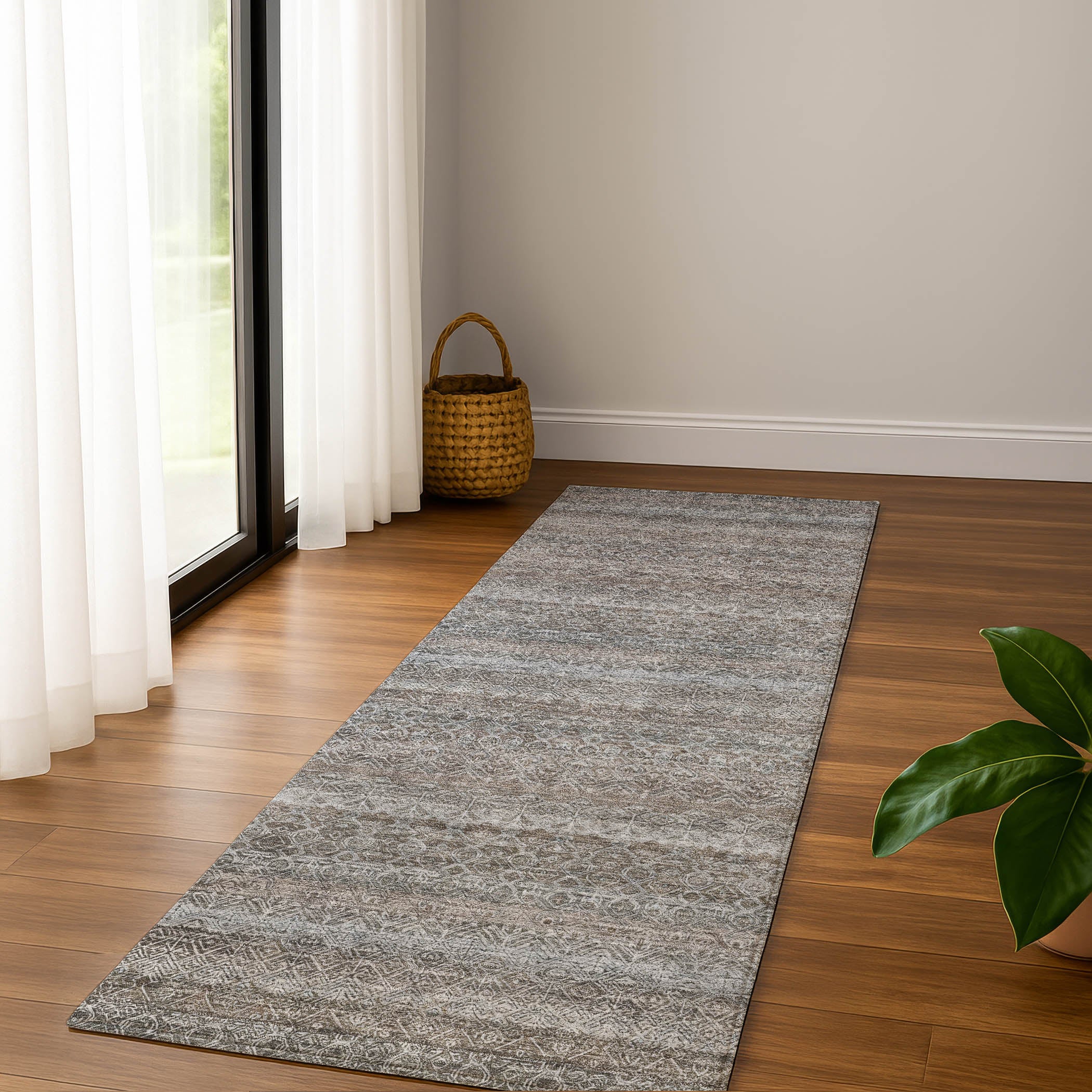 Rome Machine Washable Transitional Brown Rug 2'3" x 7'6" #shape_Runner