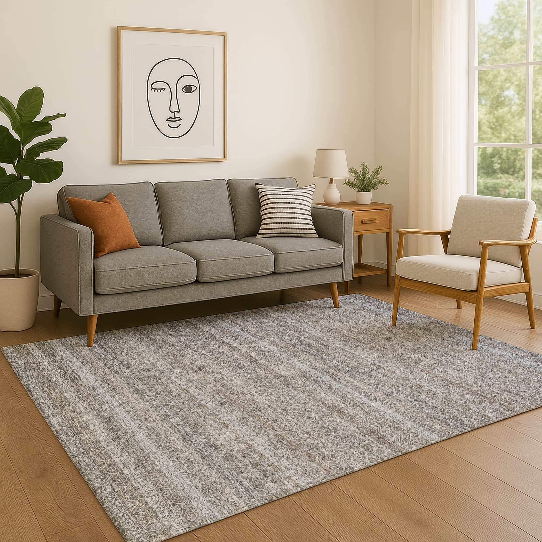 Rome Machine Washable Transitional Brown Rug 2'6" x 3'10" #shape_Rectangle