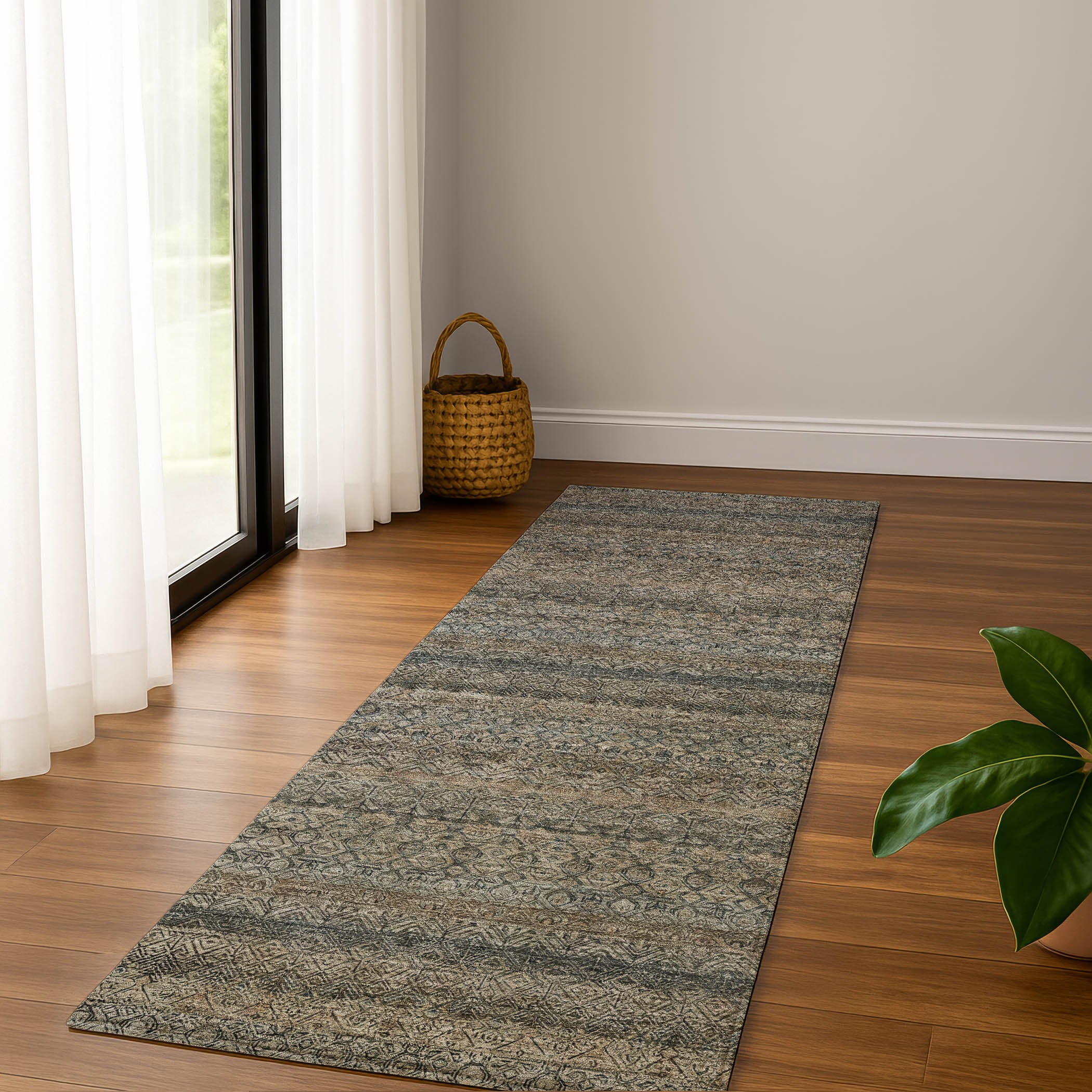 Rome Machine Washable Transitional Chocolate Brown Rug 2'3" x 7'6" #shape_Runner
