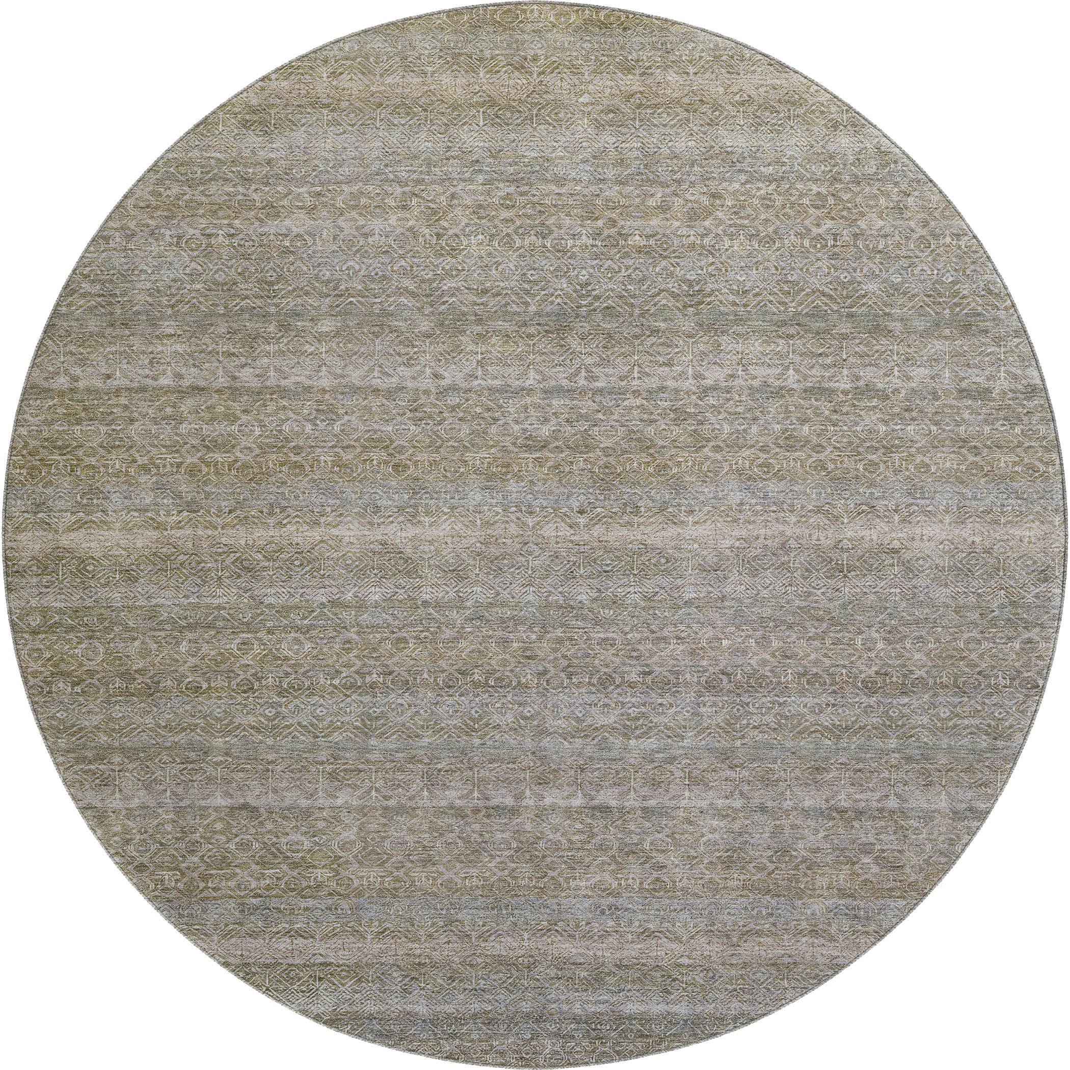 Rome Machine Washable Transitional Khaki Brown Rug 8' x 8' #shape_Round