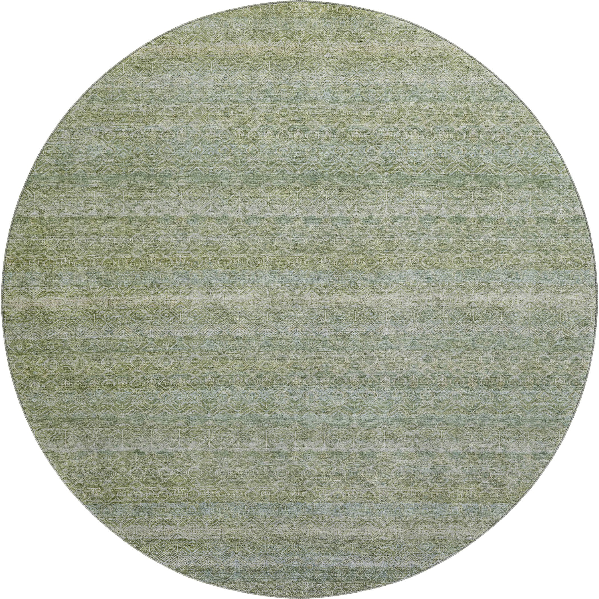 Rome Machine Washable Transitional Sage Green Rug 8' x 8' #shape_Round