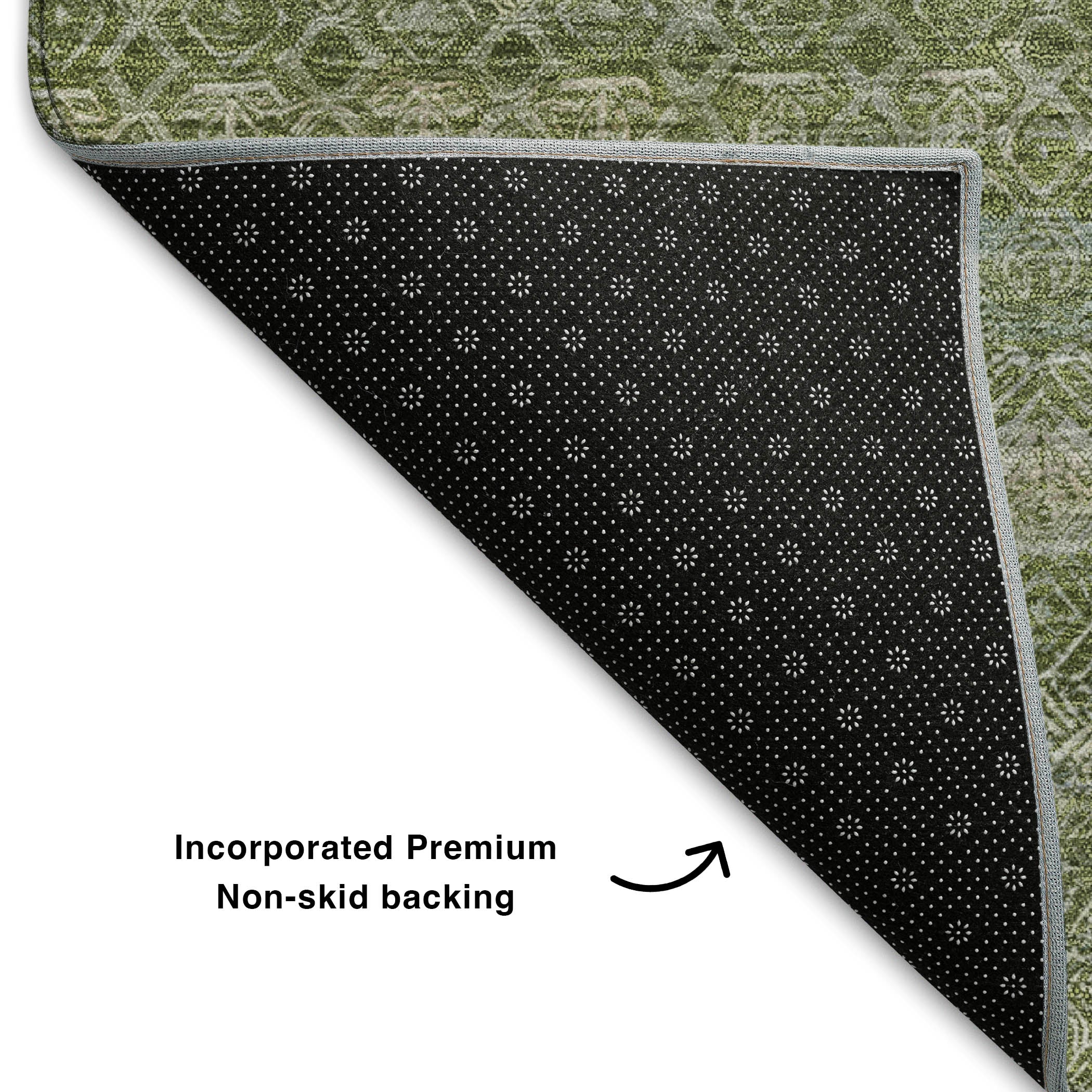 Rome Machine Washable Transitional Sage Green Rug 1'8" x 2'6" #shape_Rectangle