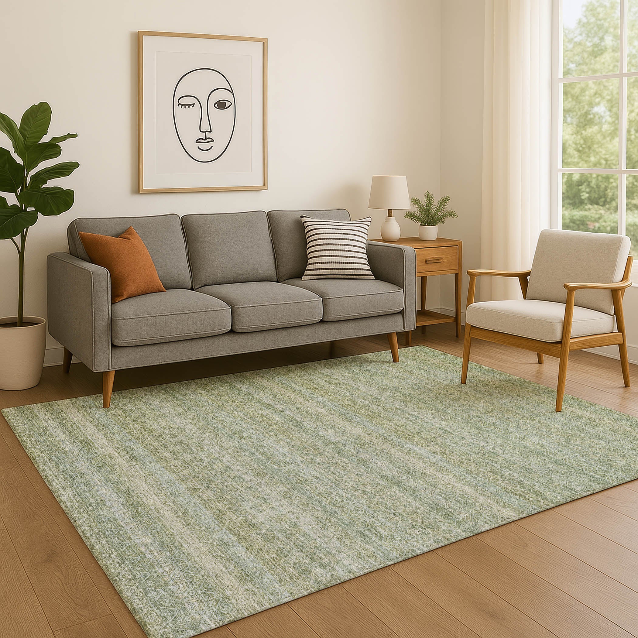 Rome Machine Washable Transitional Sage Green Rug 2'6" x 3'10" #shape_Rectangle