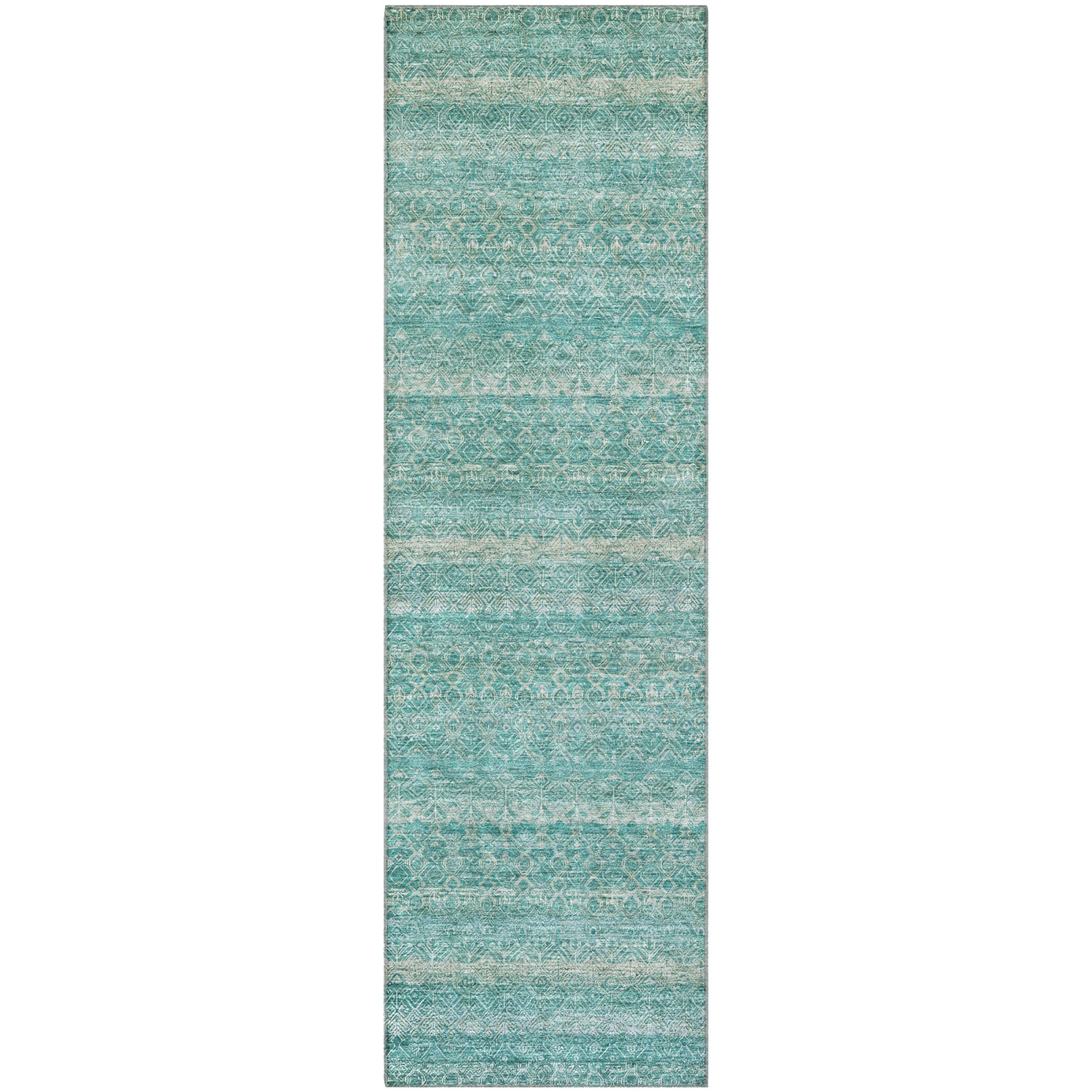 Rome Machine Washable Transitional Teal Rug 2'3" x 7'6" #shape_Runner