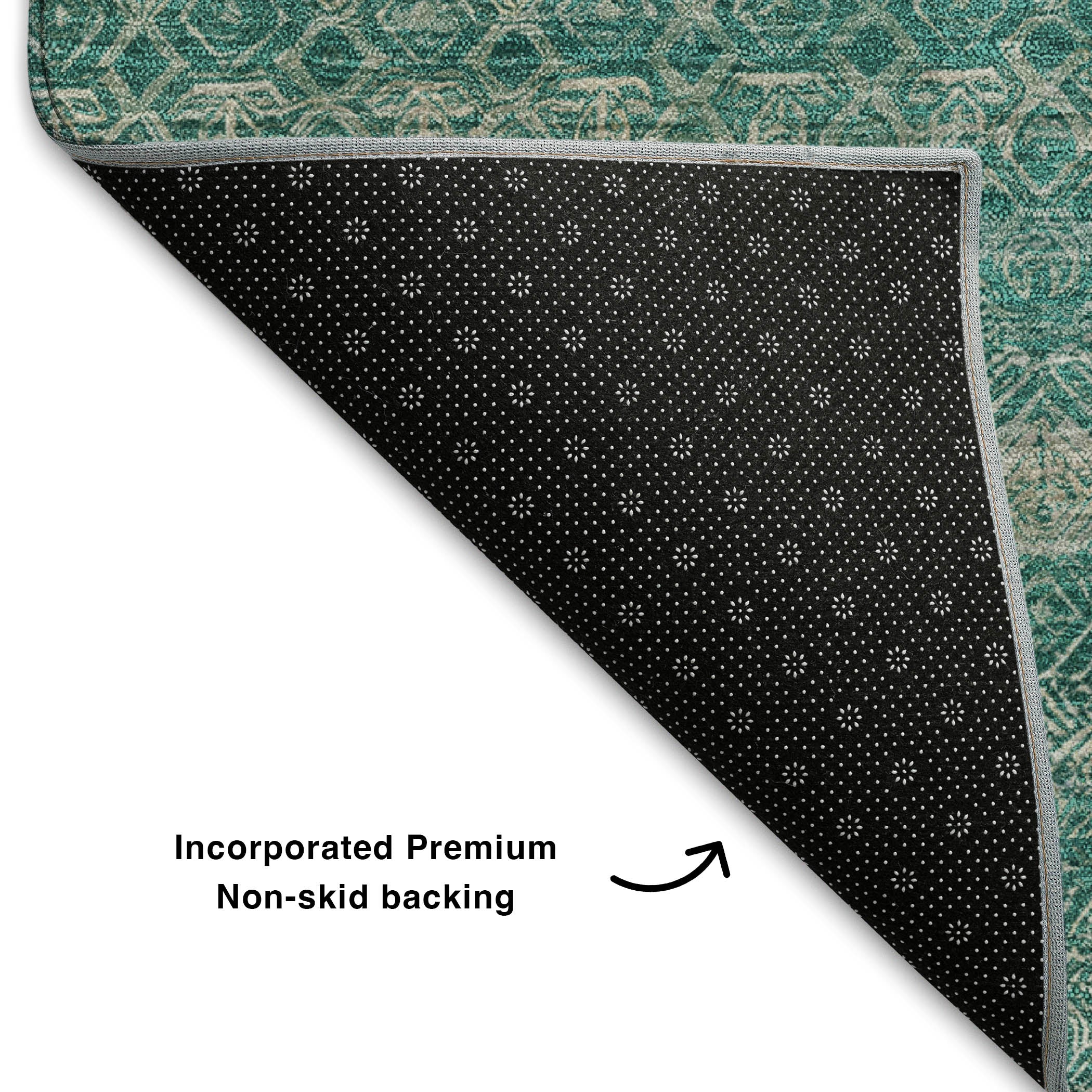 Rome Machine Washable Transitional Teal Rug 1'8" x 2'6" #shape_Rectangle