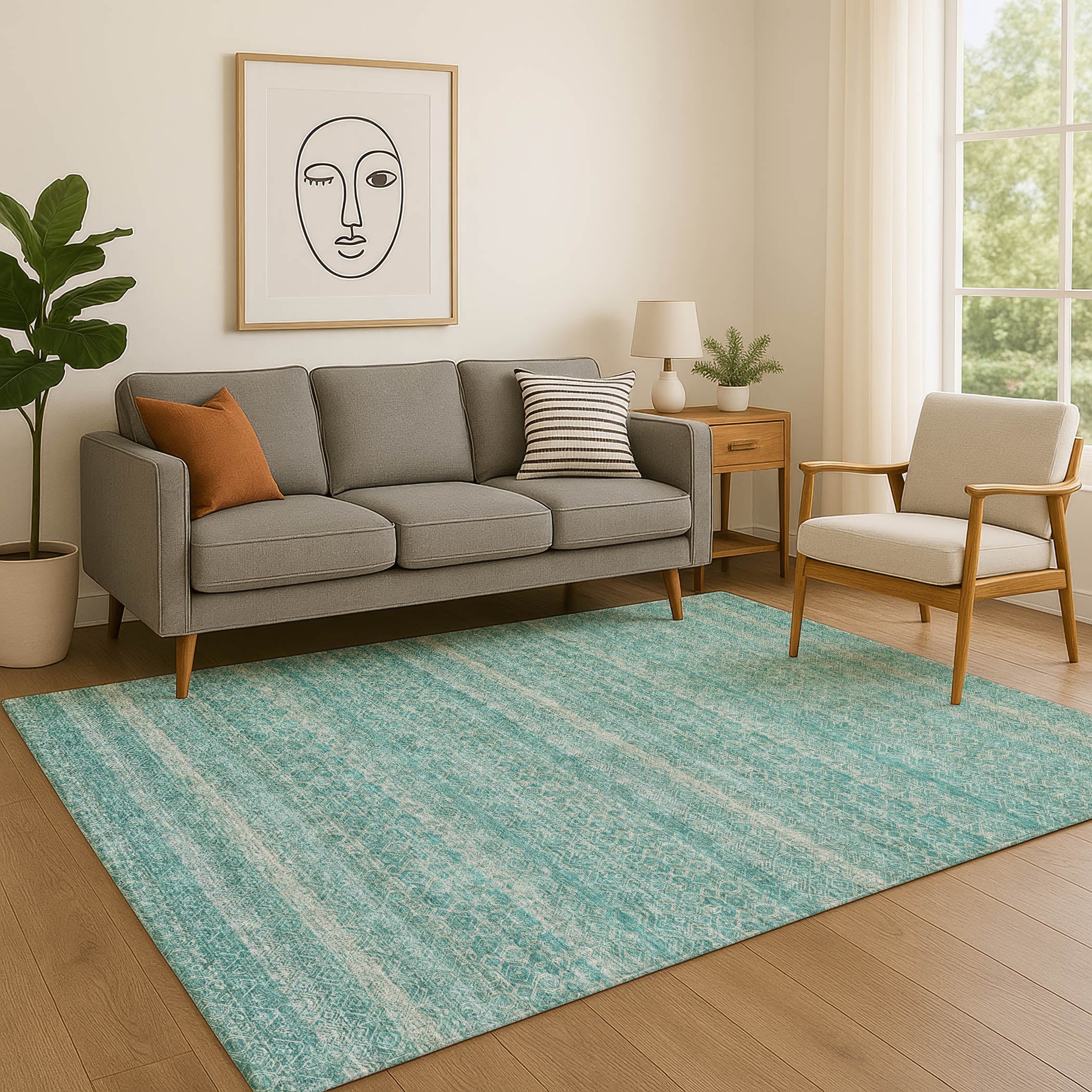 Rome Machine Washable Transitional Teal Rug 2'6" x 3'10" #shape_Rectangle
