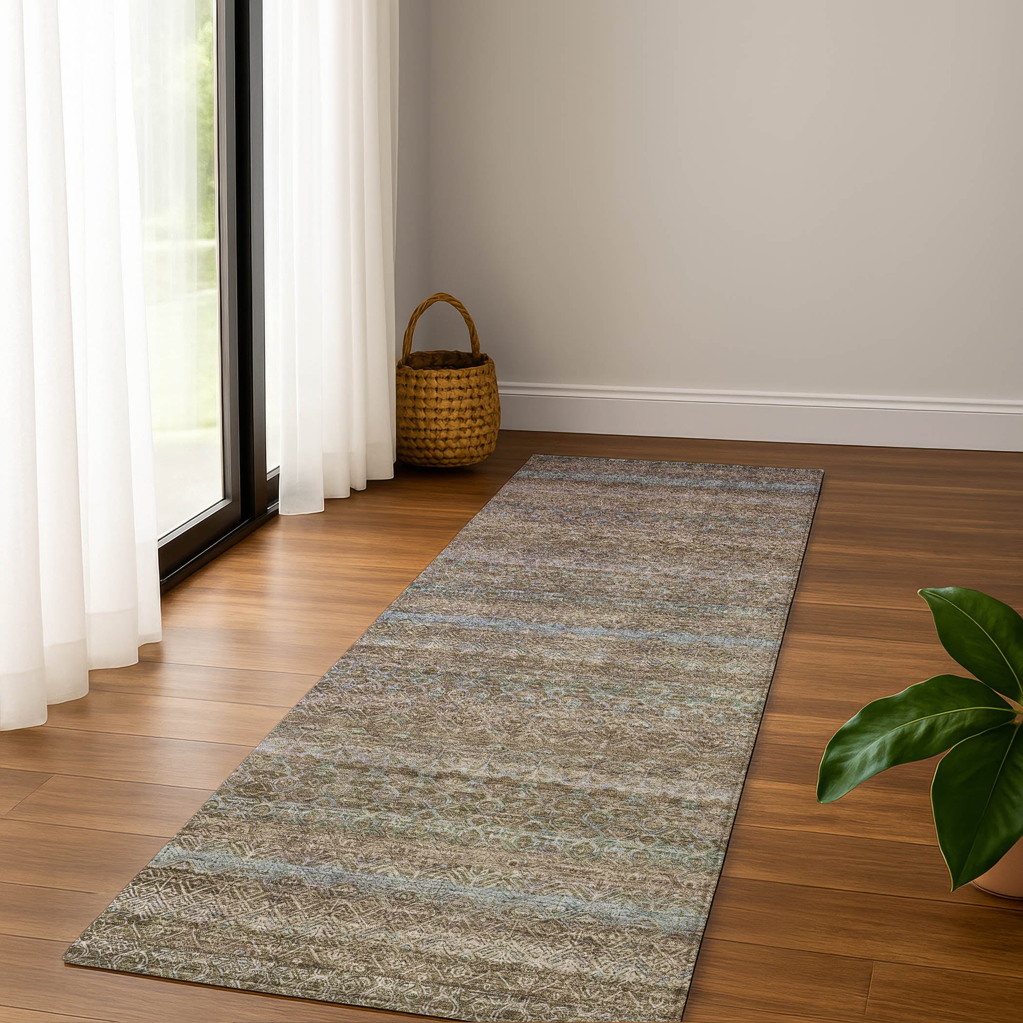 Dubrovnik Machine Washable Transitional Brown Rug 2'3" x 7'6" #shape_Runner
