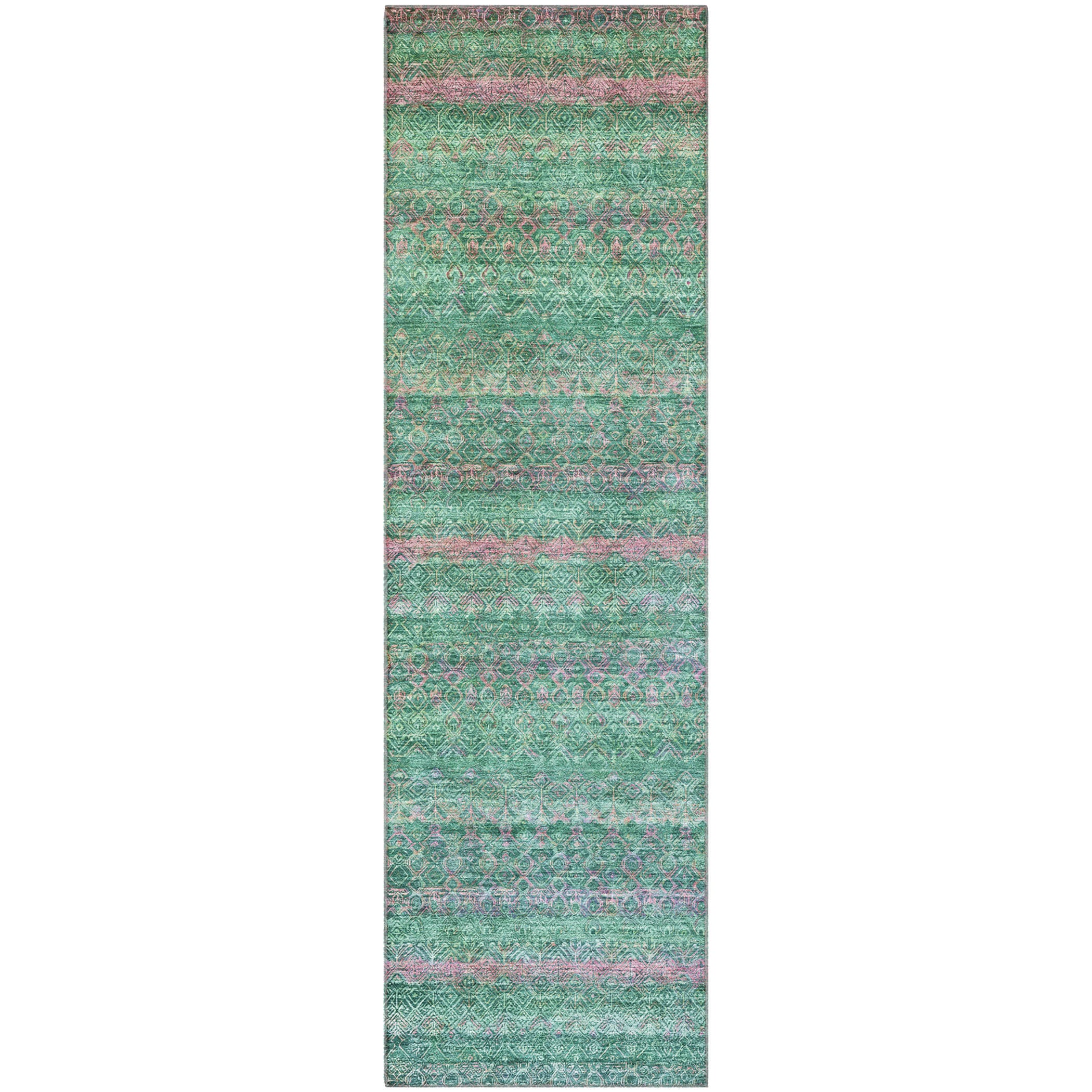 Dubrovnik Machine Washable Transitional Green Rug 2'3" x 7'6" #shape_Runner