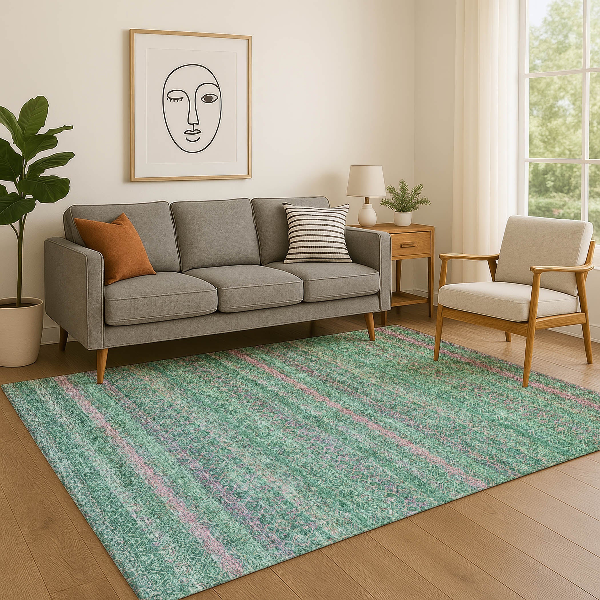 Dubrovnik Machine Washable Transitional Green Rug 2'6" x 3'10" #shape_Rectangle