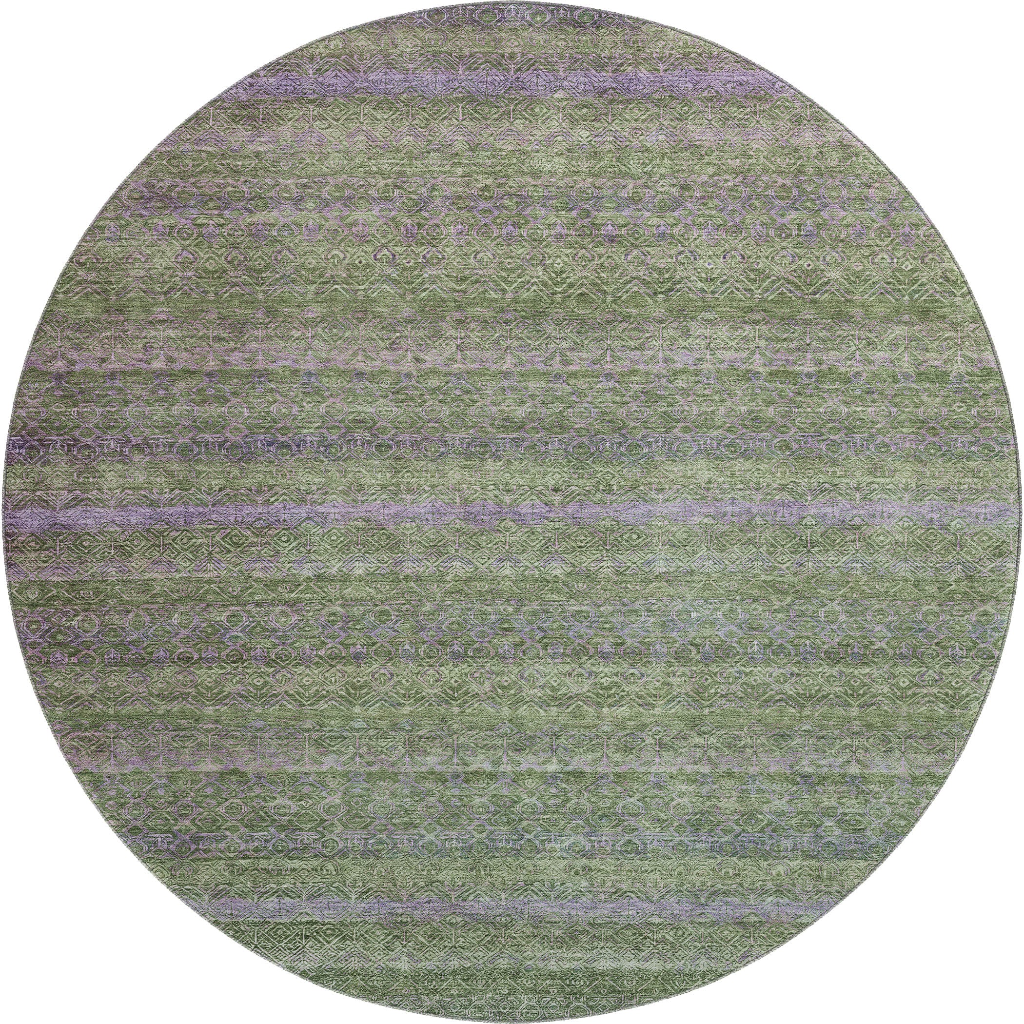 Dubrovnik Machine Washable Transitional Olive Green Rug 8' x 8' #shape_Round