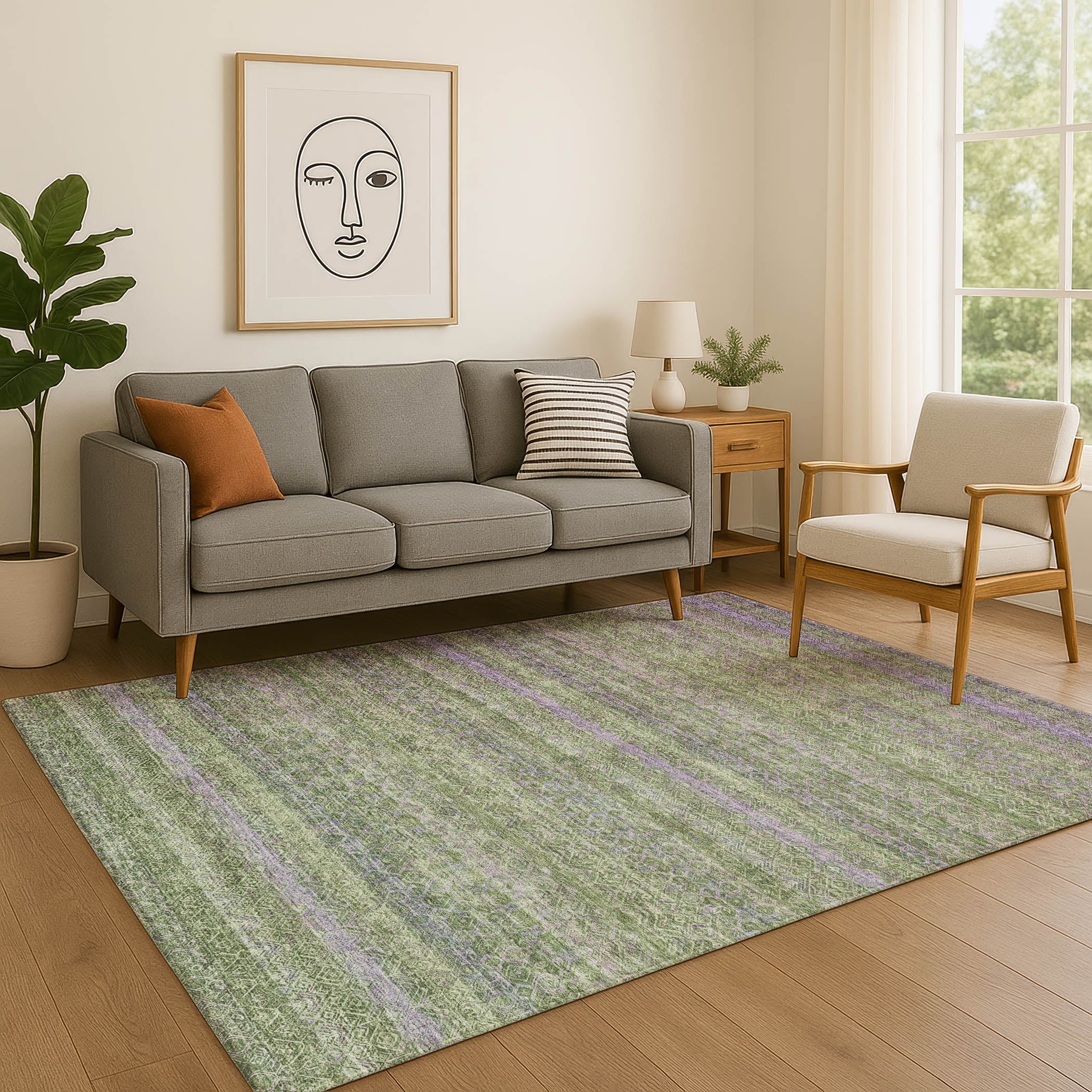 Dubrovnik Machine Washable Transitional Olive Green Rug 2'6" x 3'10" #shape_Rectangle