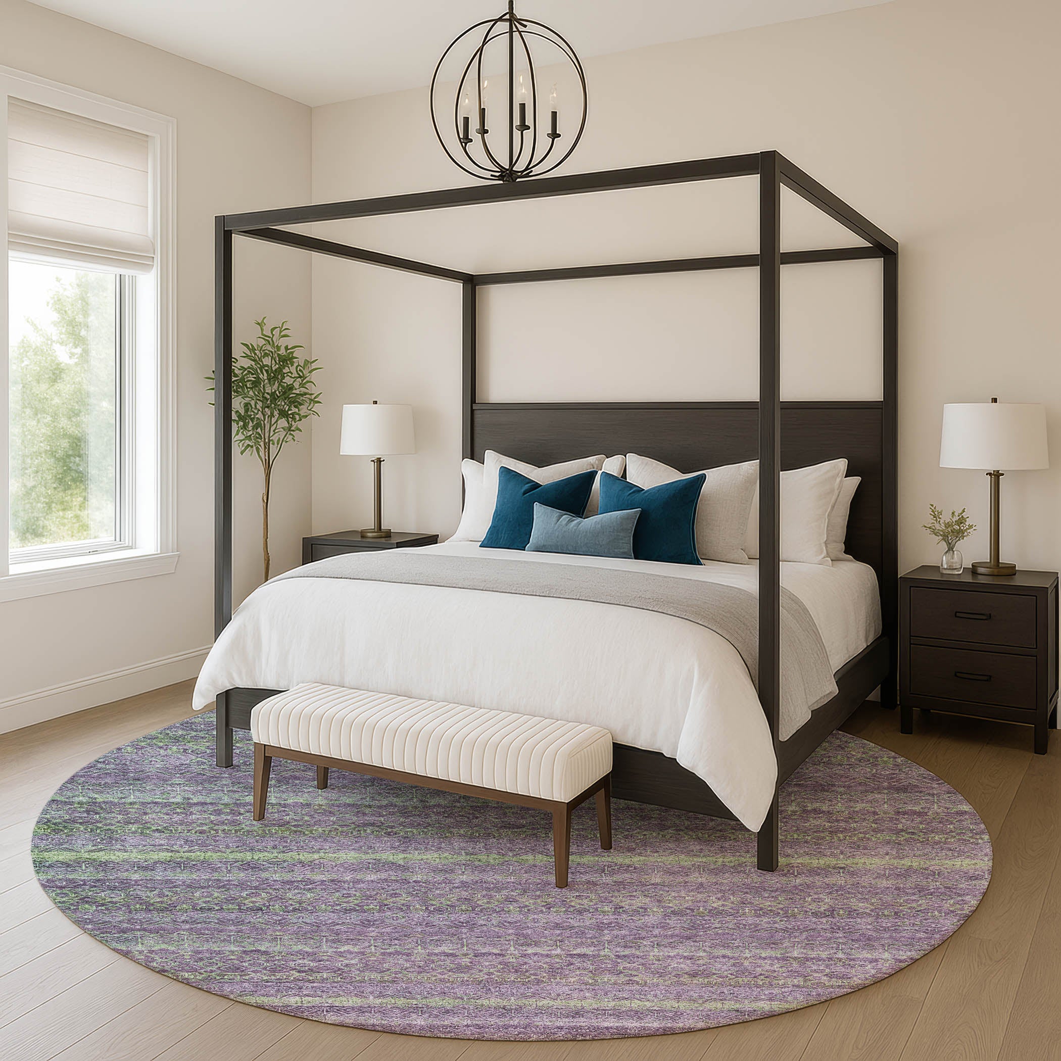 Dubrovnik Machine Washable Transitional Purple Rug 8' x 8' #shape_Round