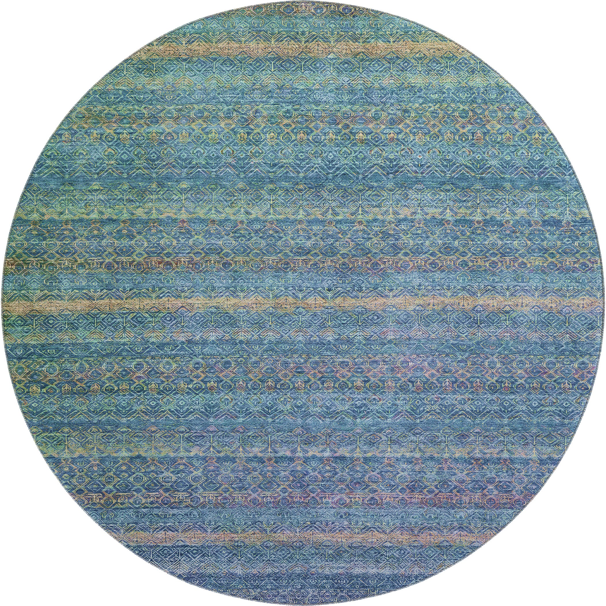 Dubrovnik Machine Washable Transitional Teal Rug 8' x 8' #shape_Round
