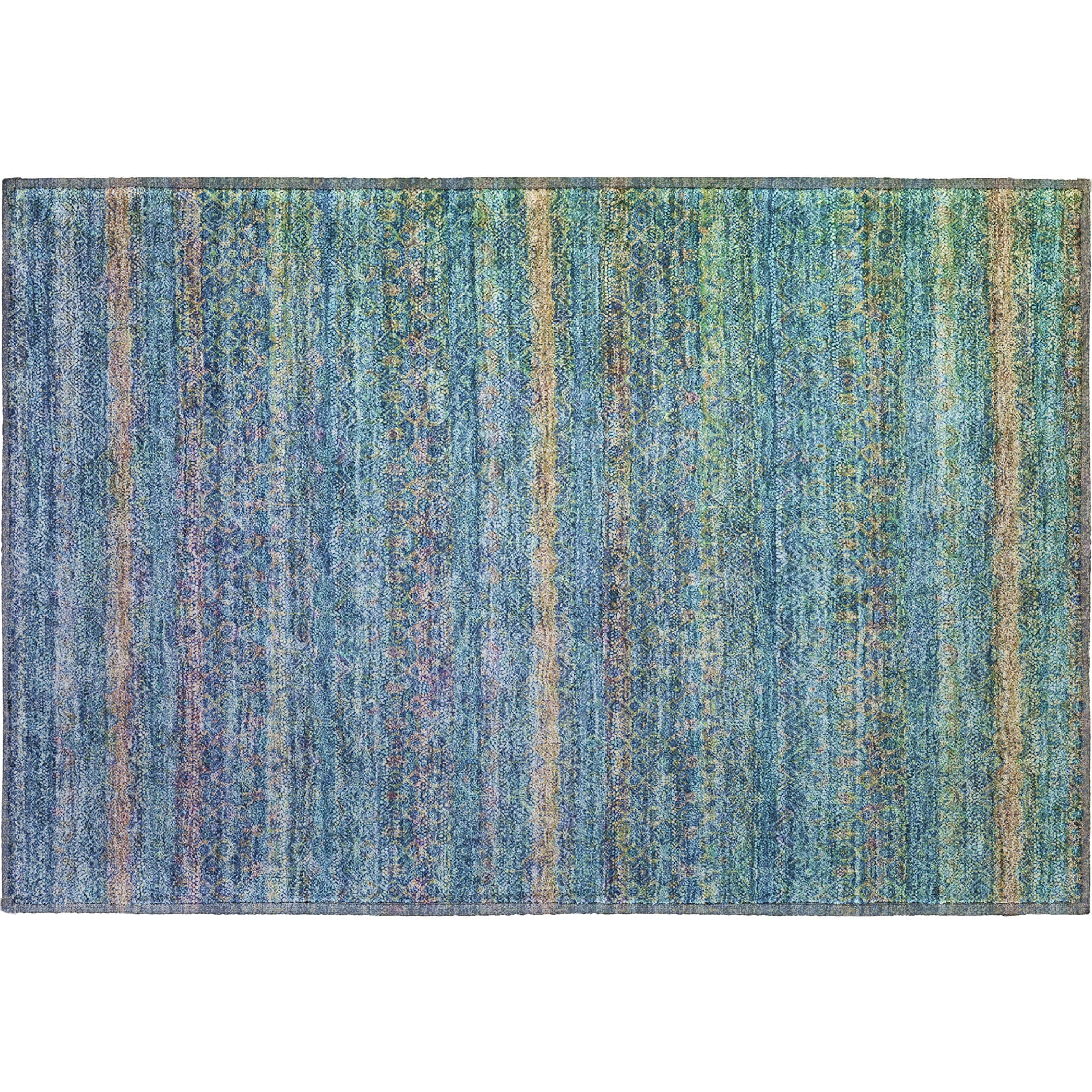 Dubrovnik Machine Washable Transitional Teal Rug 1'8" x 2'6" #shape_Rectangle