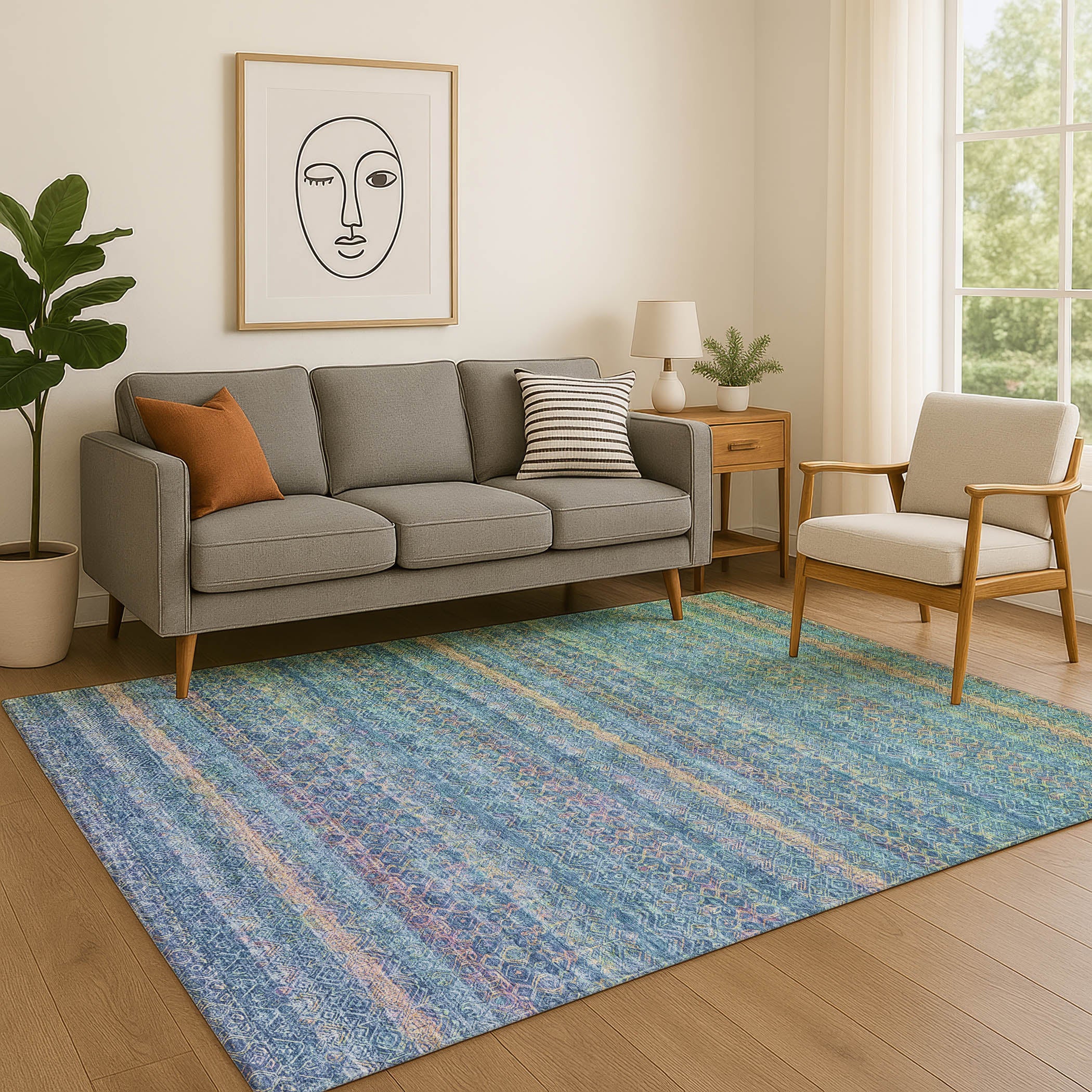 Dubrovnik Machine Washable Transitional Teal Rug 2'6" x 3'10" #shape_Rectangle