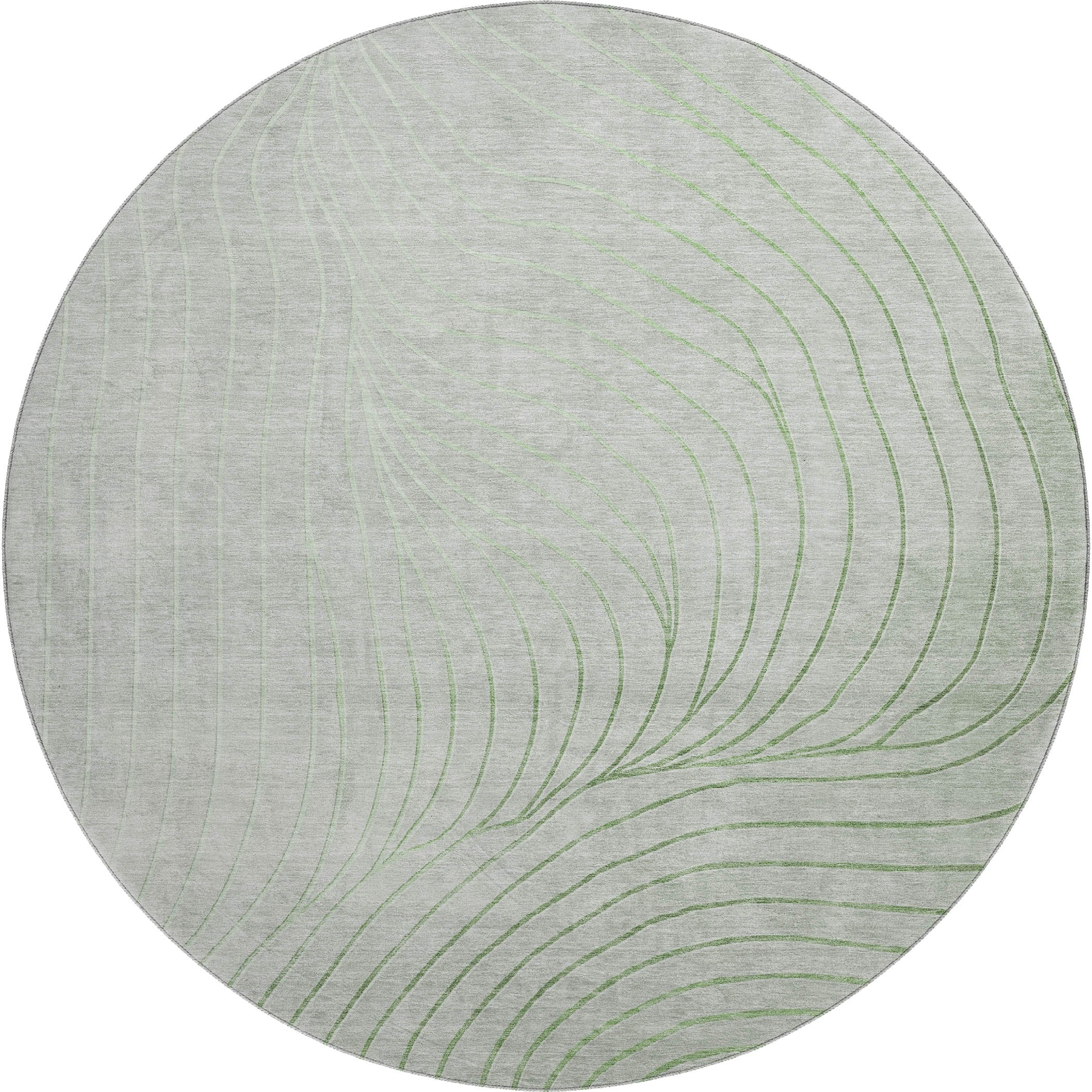 Bergen Machine Washable Transitional Aloe Green Rug 8' x 8' #shape_Round