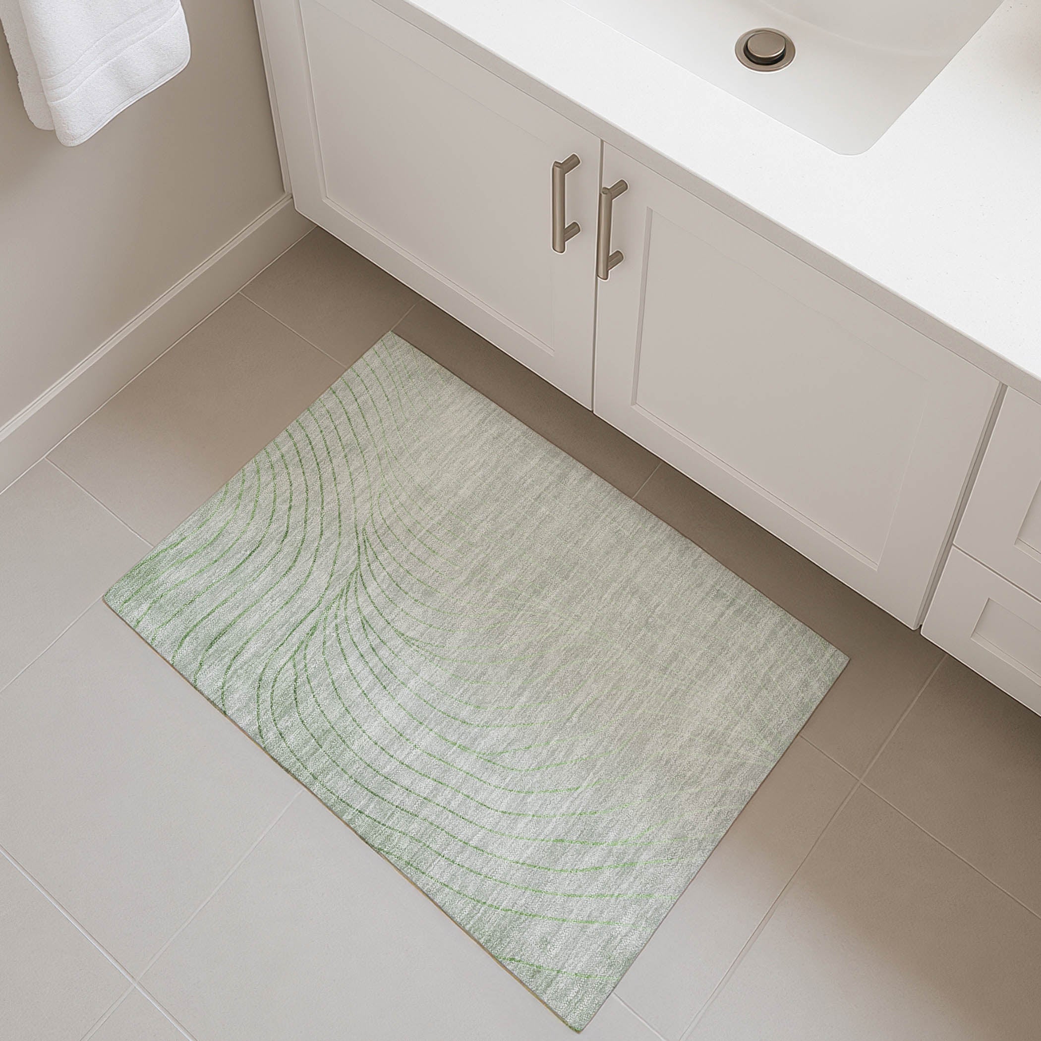 Bergen Machine Washable Transitional Aloe Green Rug 1'8" x 2'6" #shape_Rectangle