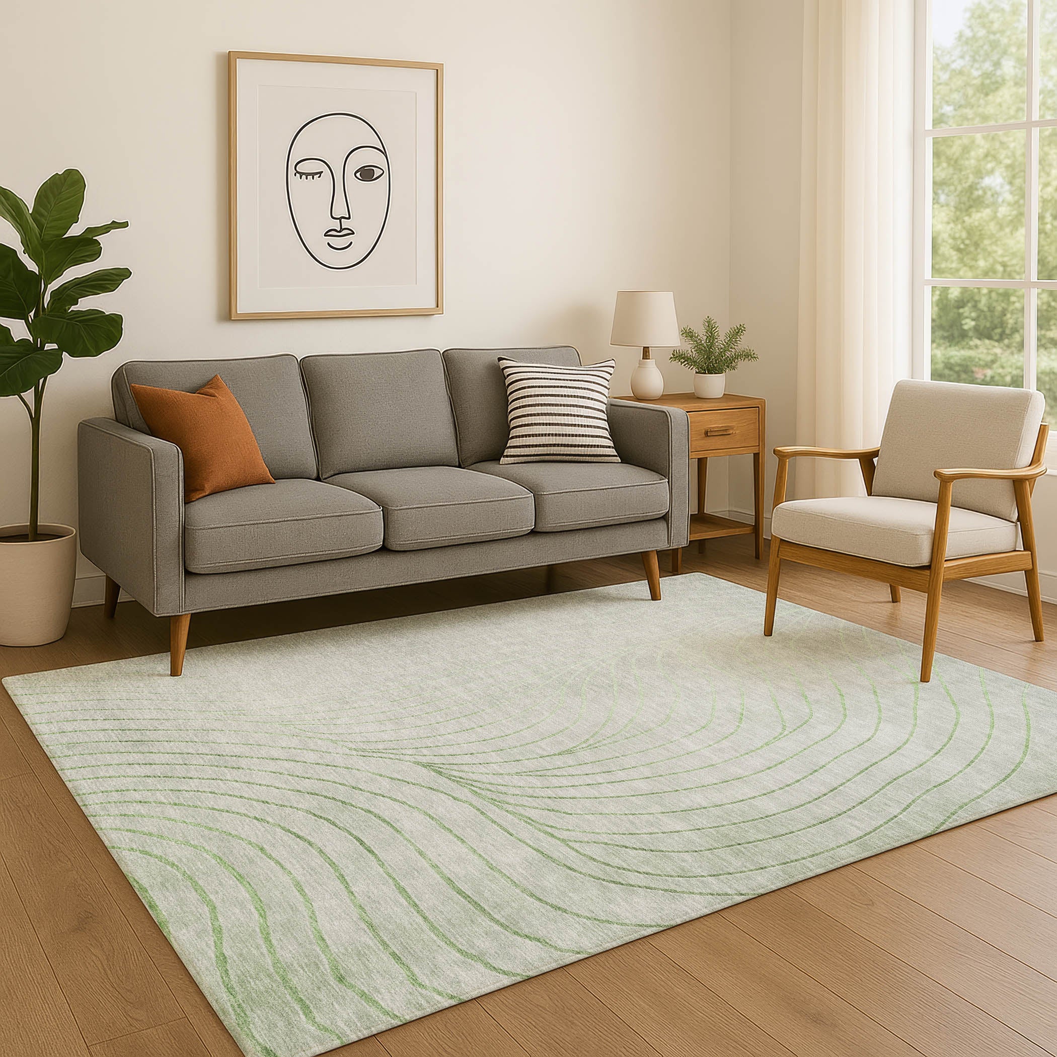 Bergen Machine Washable Transitional Aloe Green Rug 2'6" x 3'10" #shape_Rectangle