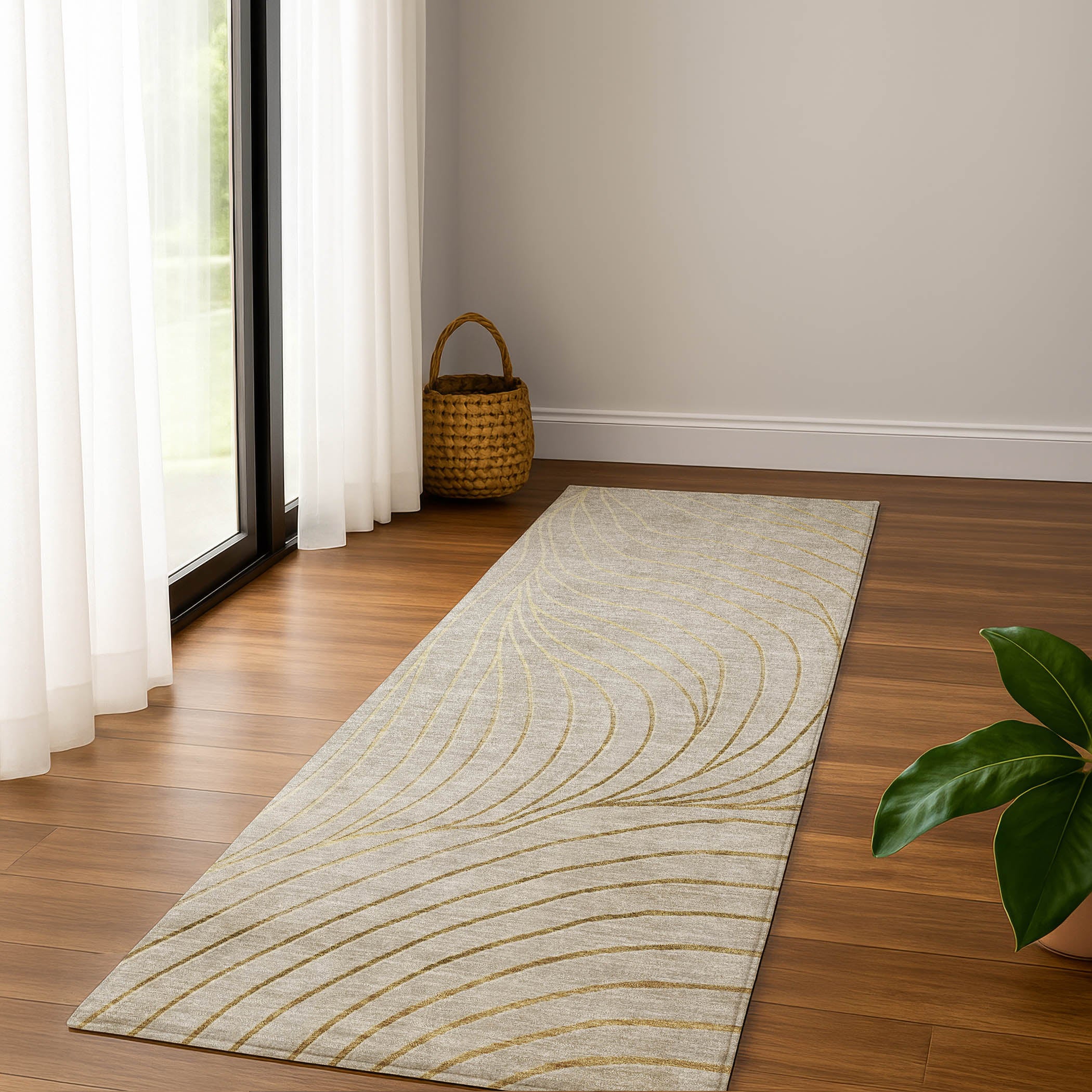 Bergen Machine Washable Transitional Beige Brown Rug 2'3" x 7'6" #shape_Runner