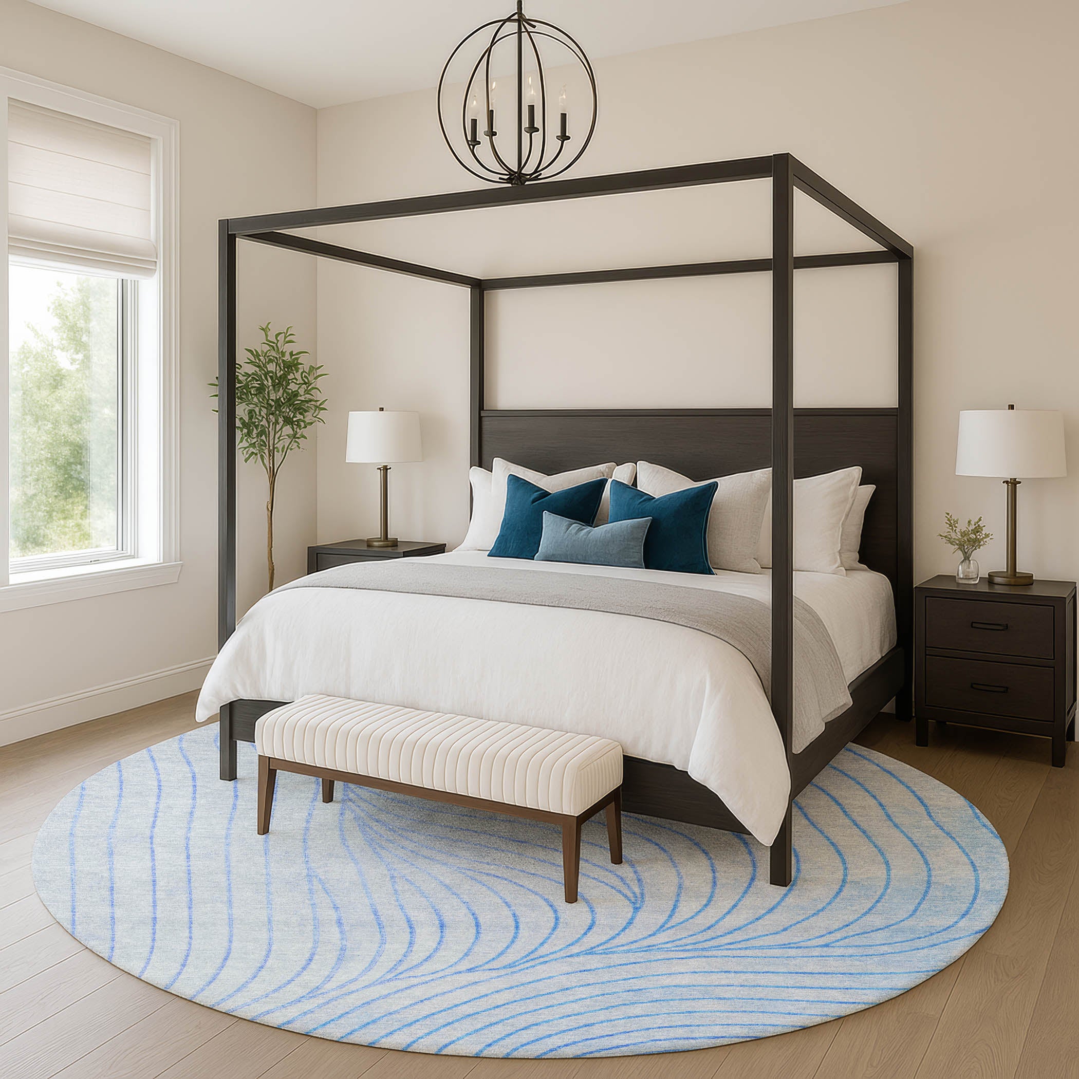 Bergen Machine Washable Transitional Blue Rug 8' x 8' #shape_Round