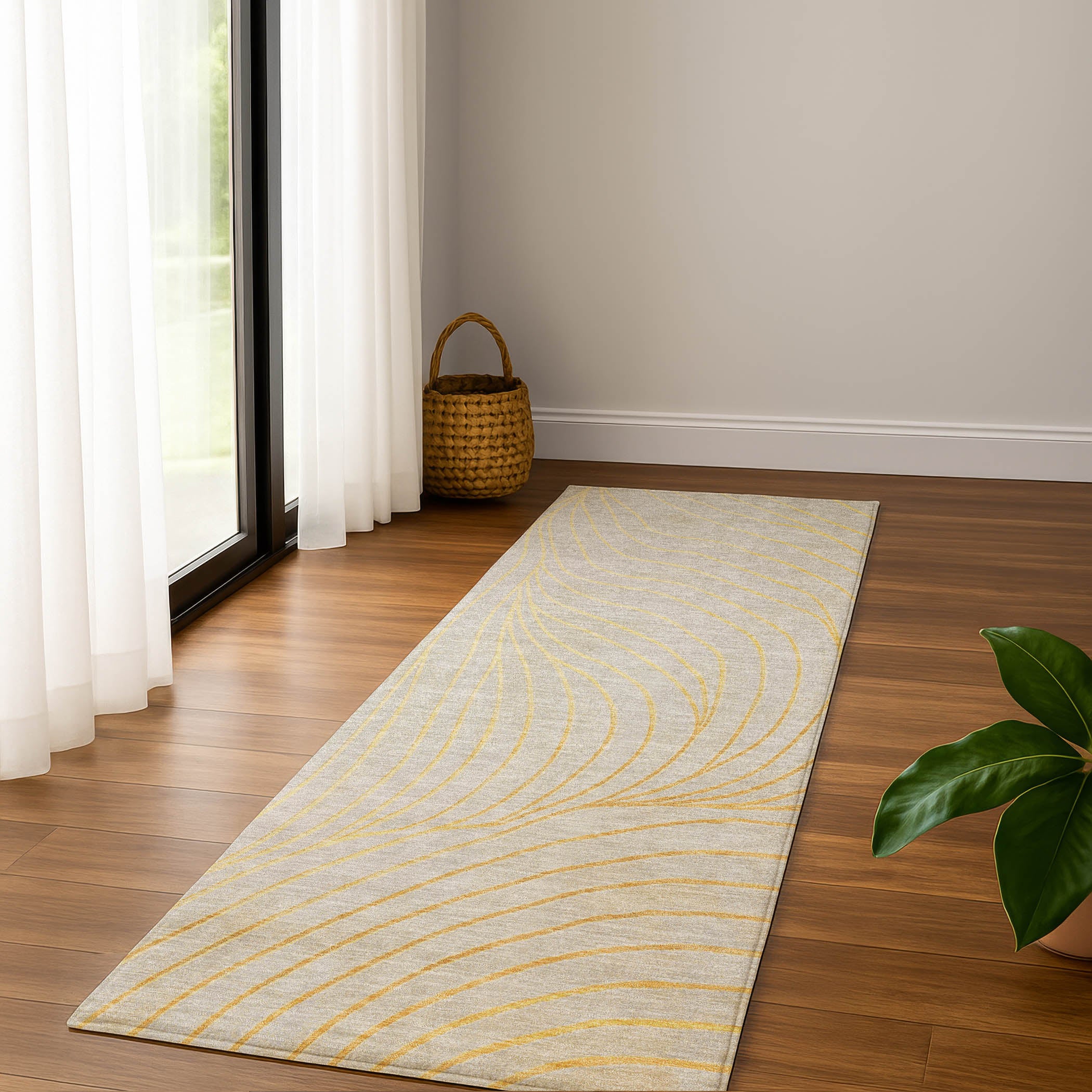 Bergen Machine Washable Transitional Gold Rug 2'3" x 7'6" #shape_Runner