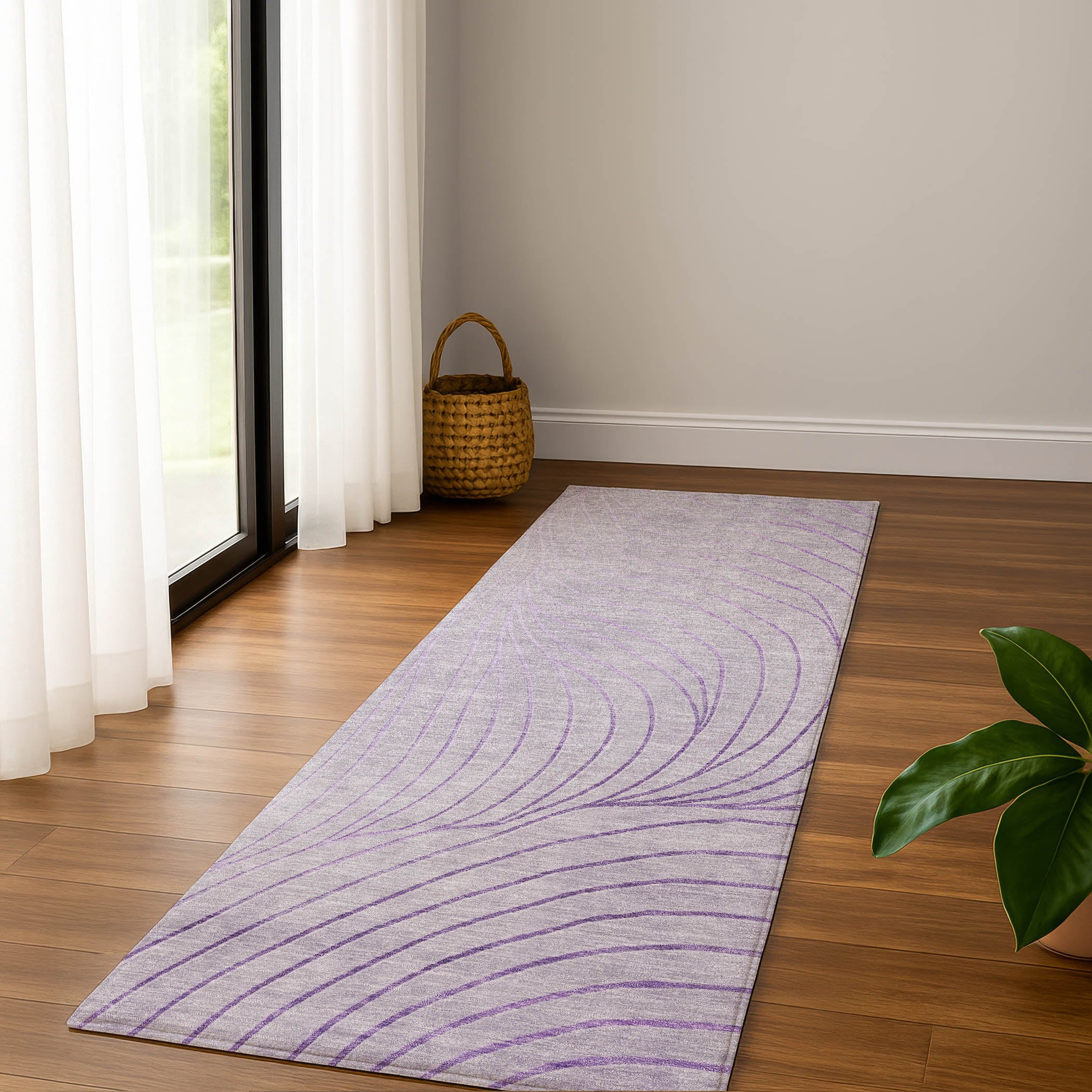 Bergen Machine Washable Transitional Lavender Purple Rug 2'3" x 7'6" #shape_Runner
