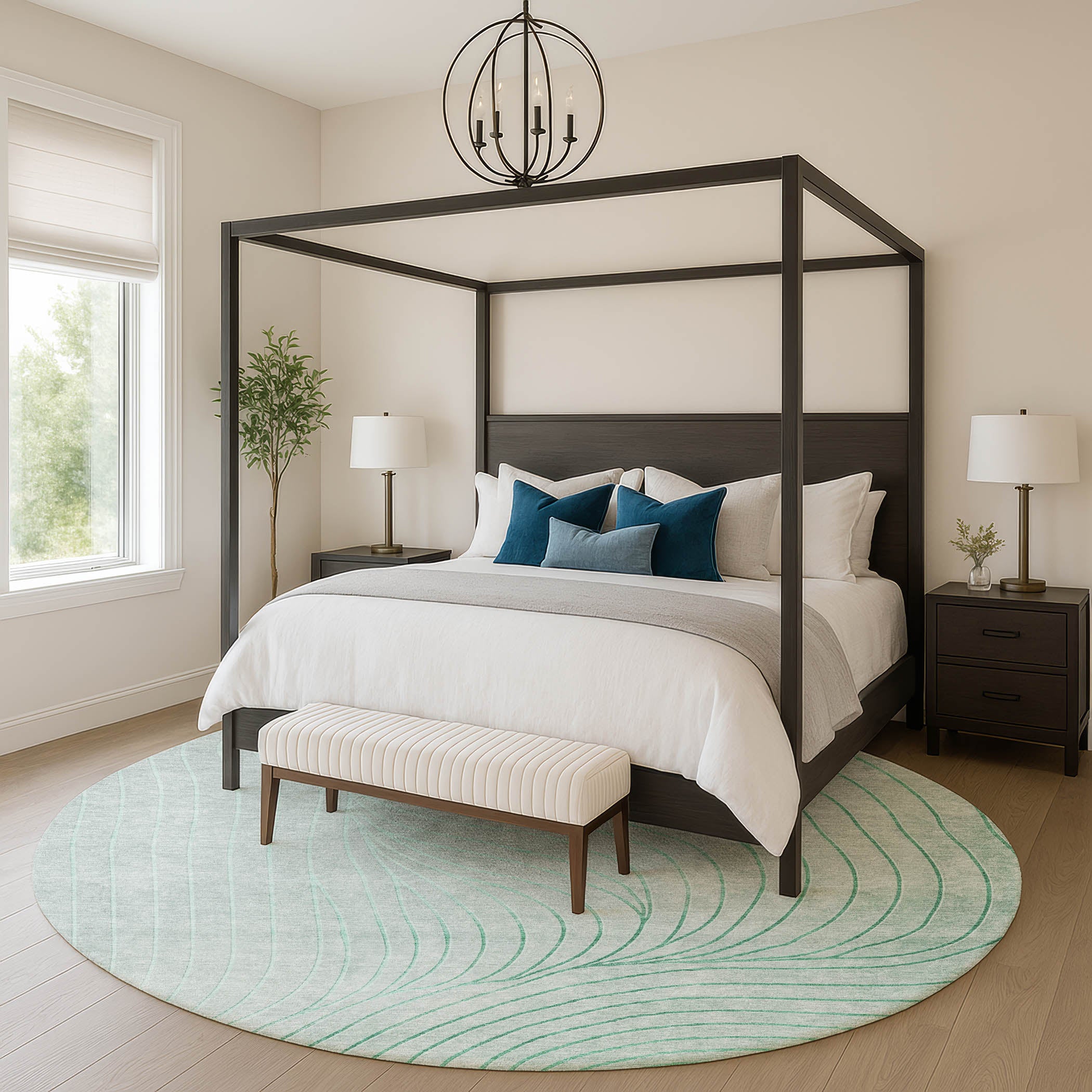 Bergen Machine Washable Transitional Mint Green Rug 8' x 8' #shape_Round