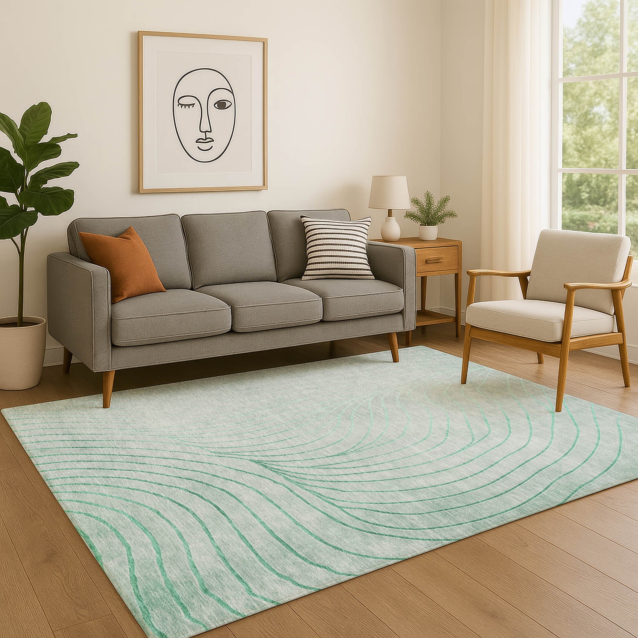 Bergen Machine Washable Transitional Mint Green Rug 2'6" x 3'10" #shape_Rectangle