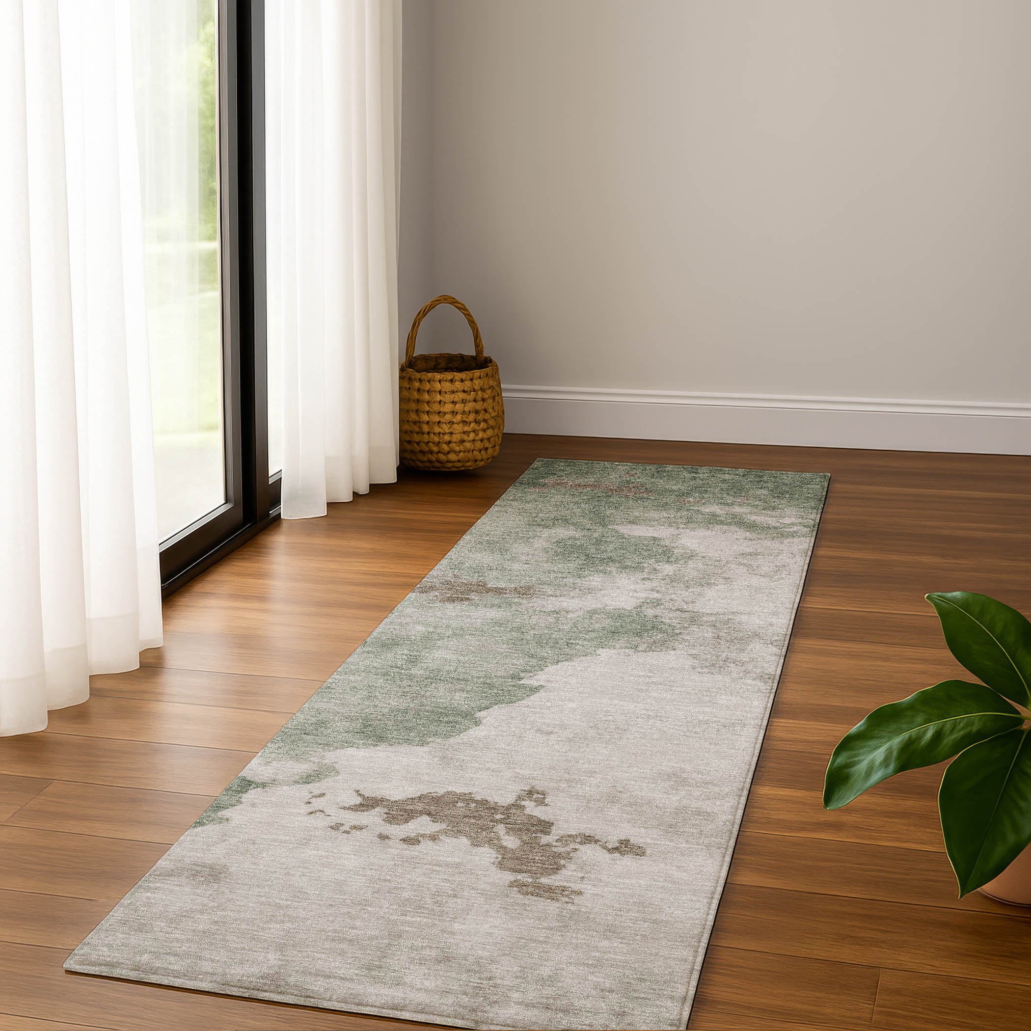 Cairo Machine Washable Transitional Aloe Green Rug 2'3" x 7'6" #shape_Runner