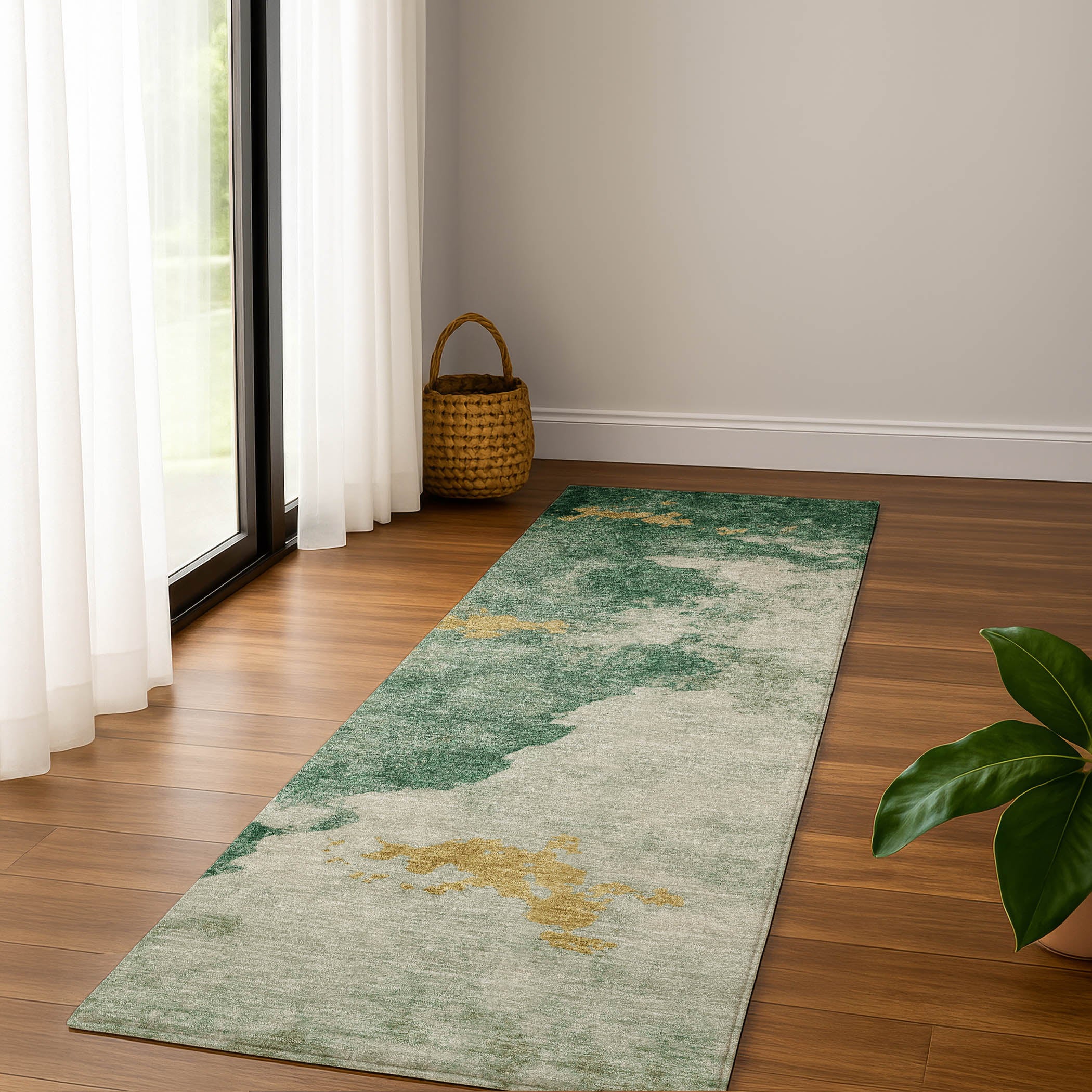 Cairo Machine Washable Transitional Emerald Green Rug 2'3" x 7'6" #shape_Runner