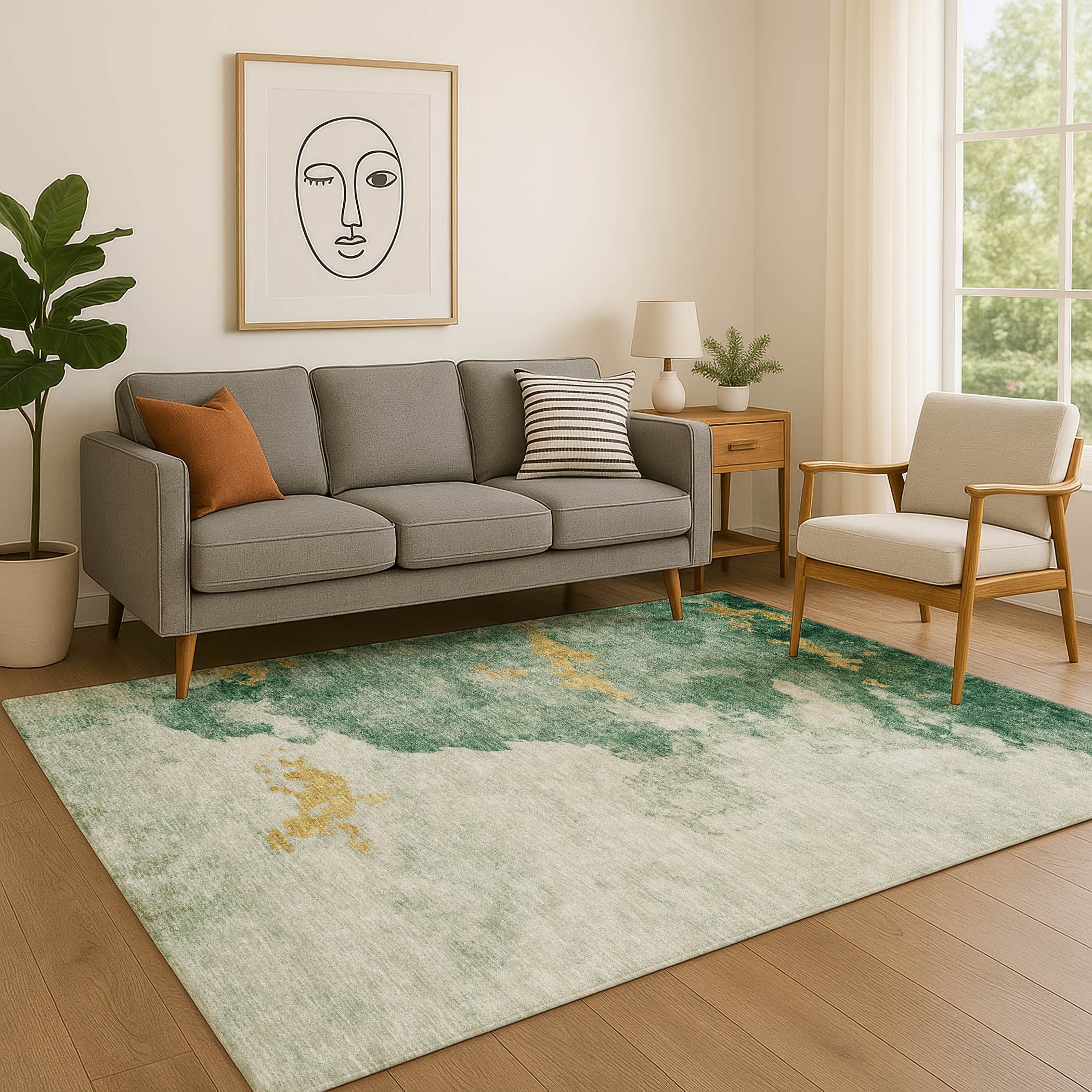 Cairo Machine Washable Transitional Emerald Green Rug 2'6" x 3'10" #shape_Rectangle