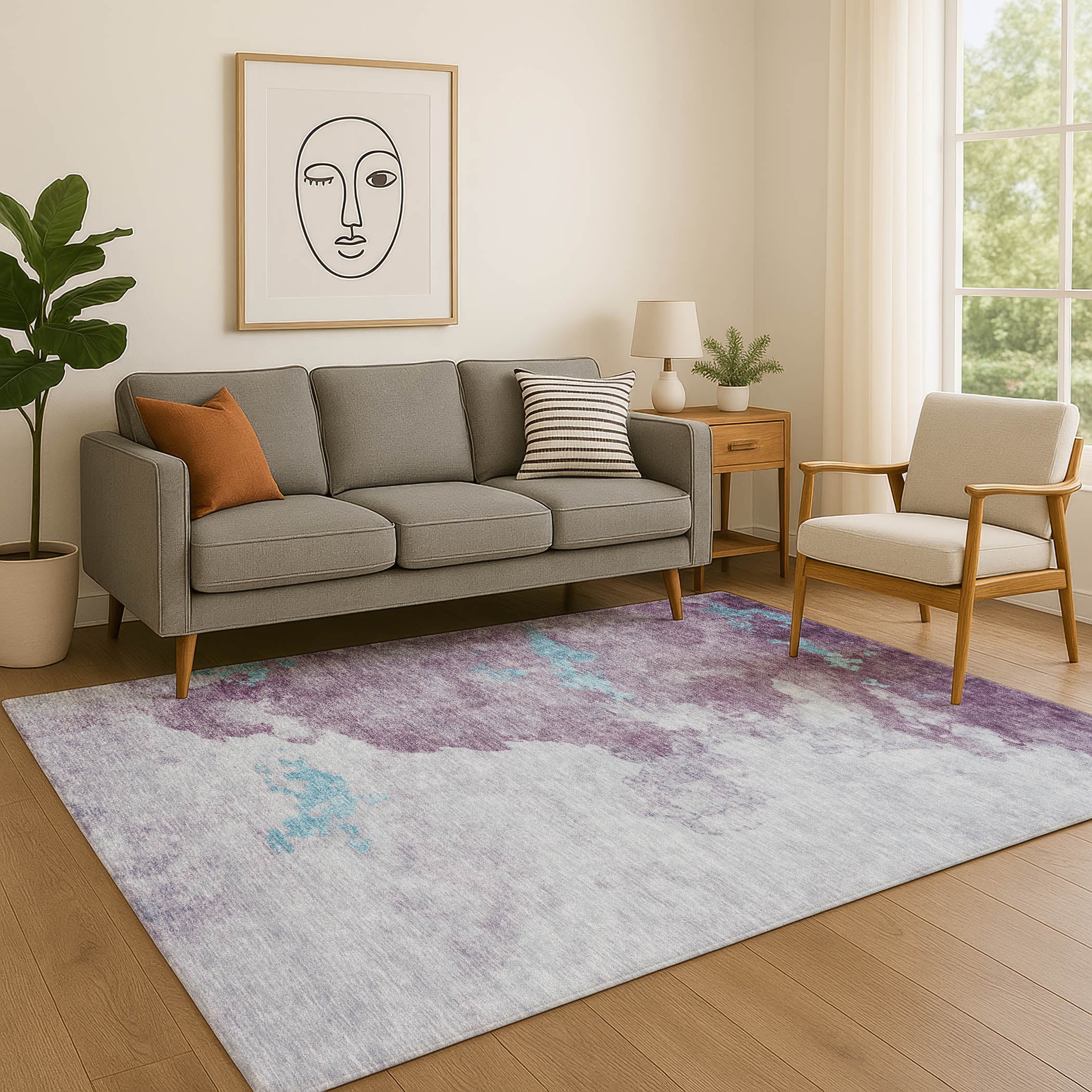 Cairo Machine Washable Transitional Lavender Purple Rug 2'6" x 3'10" #shape_Rectangle