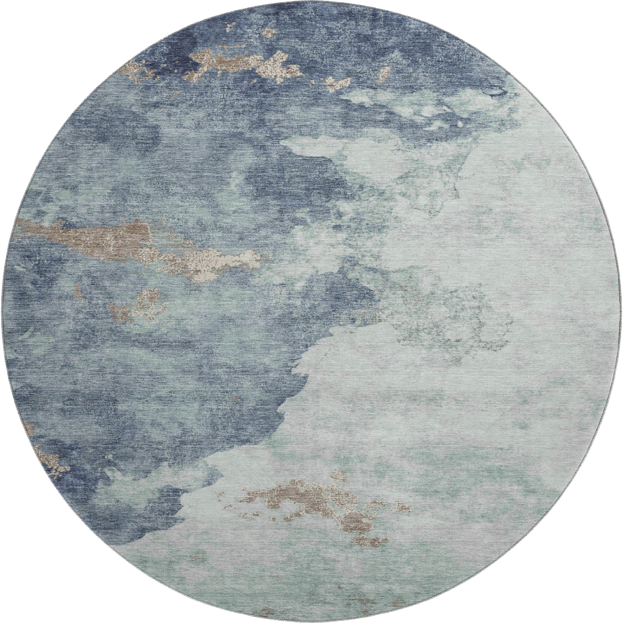 Cairo Machine Washable Transitional Seafoam Blue Rug 8' x 8' #shape_Round