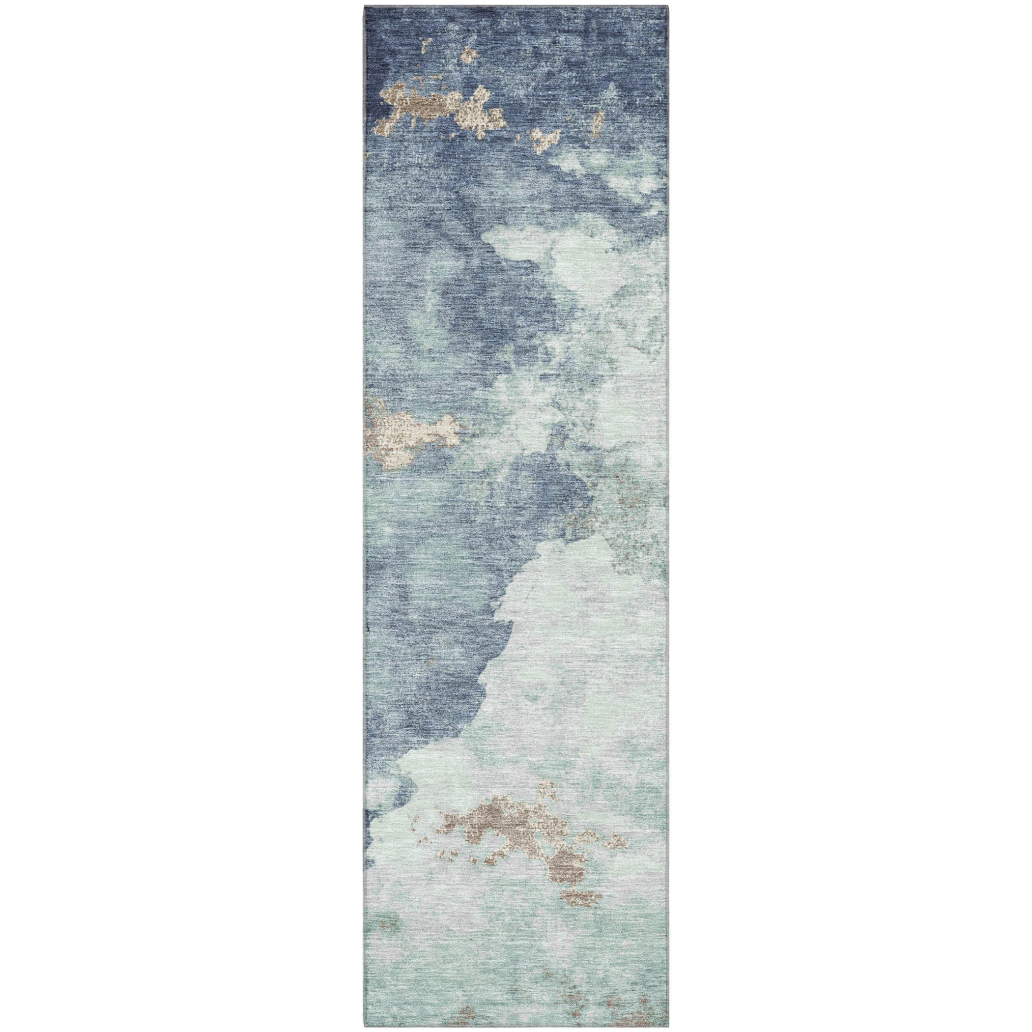 Cairo Machine Washable Transitional Seafoam Blue Rug 2'3" x 7'6" #shape_Runner
