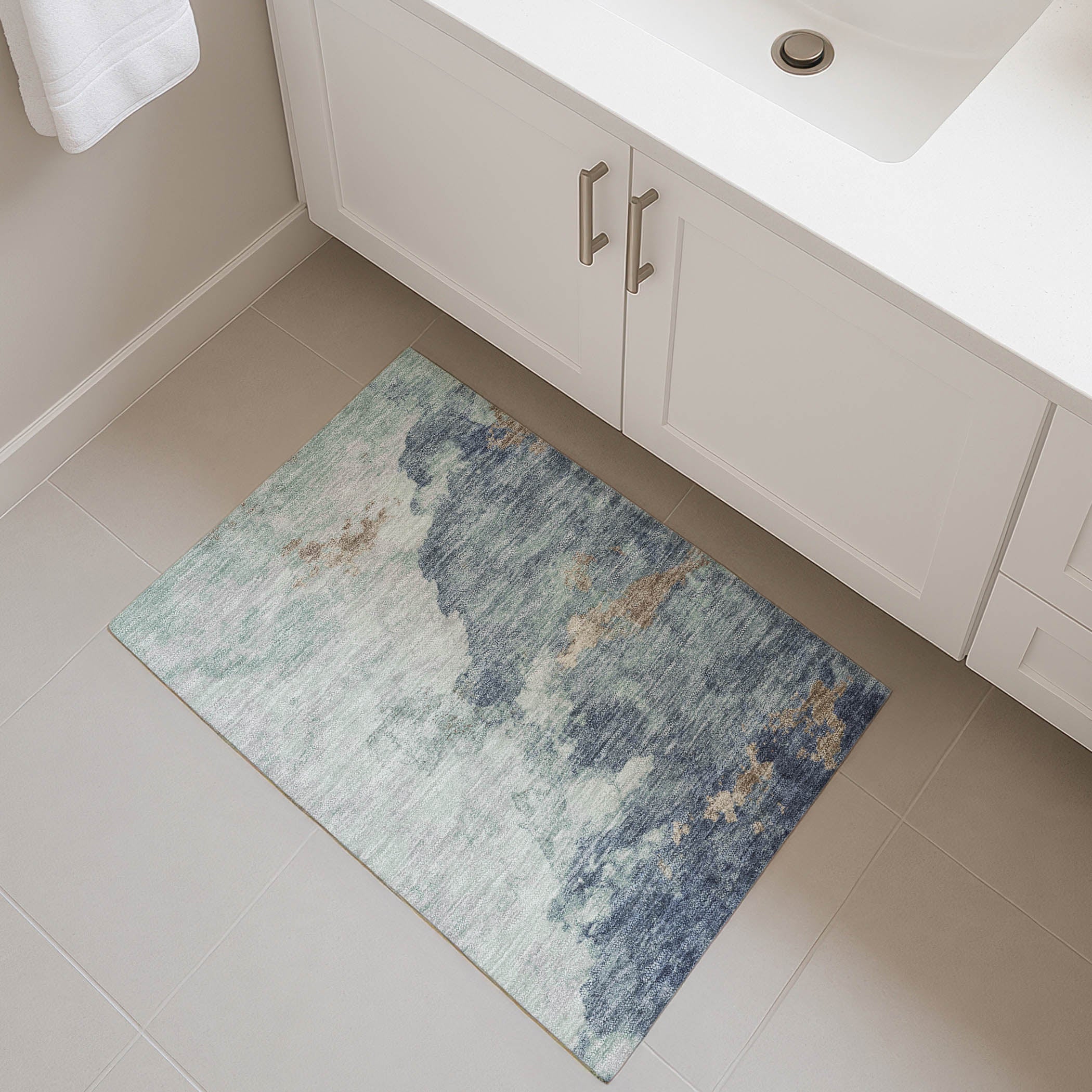 Cairo Machine Washable Transitional Seafoam Blue Rug 1'8" x 2'6" #shape_Rectangle