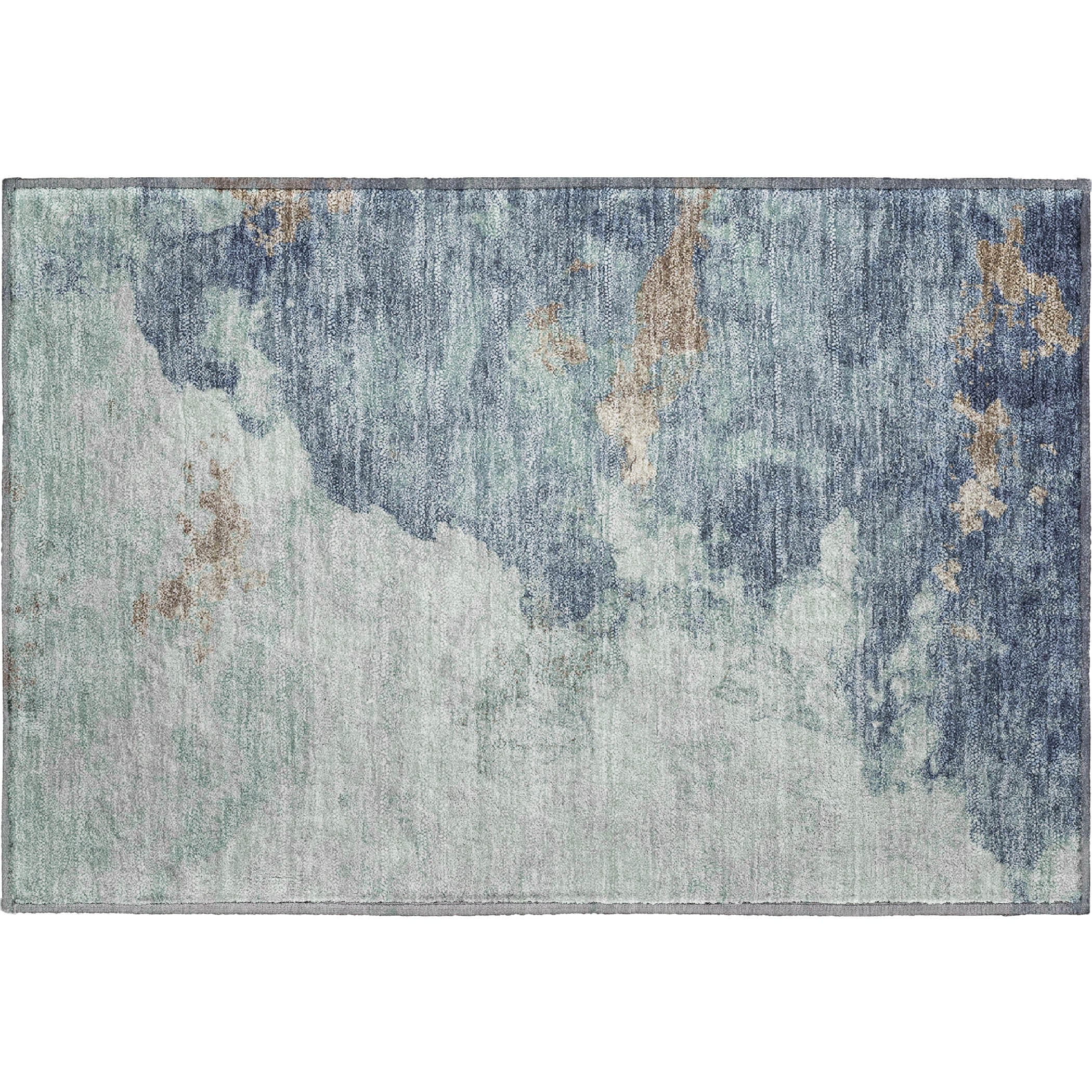 Cairo Machine Washable Transitional Seafoam Blue Rug 1'8" x 2'6" #shape_Rectangle