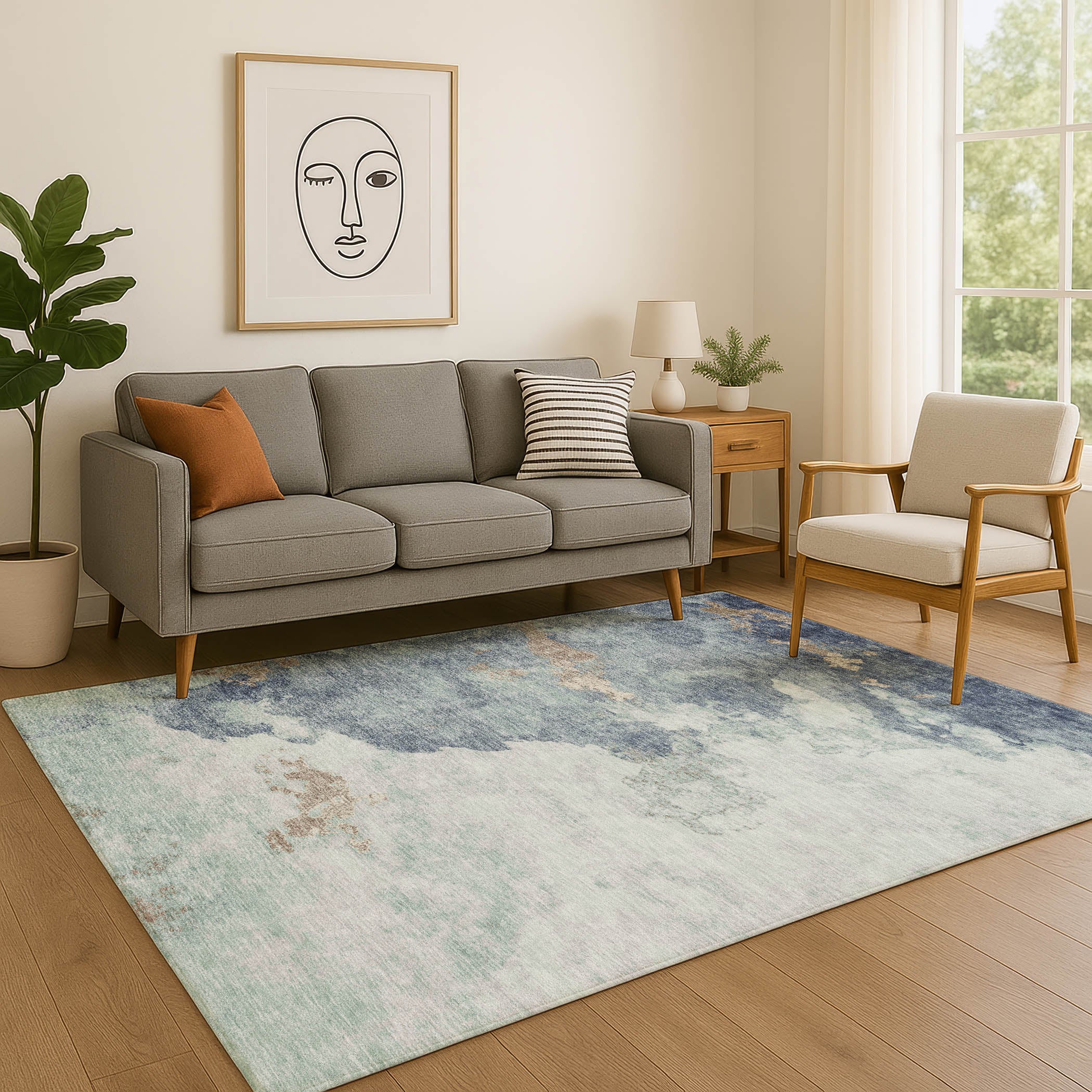 Cairo Machine Washable Transitional Seafoam Blue Rug 2'6" x 3'10" #shape_Rectangle